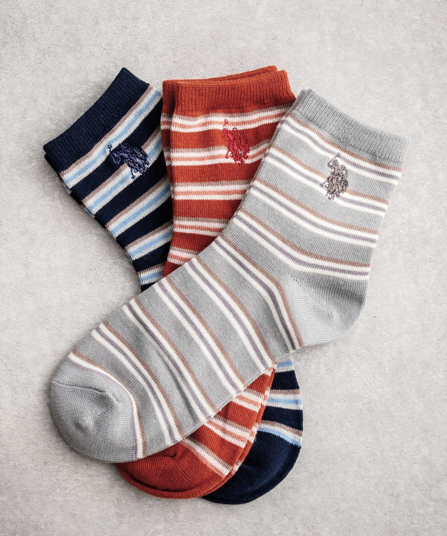 U.S. POLO ASSN. ユーエスポロアッスン マルチボーダーワンポイントロゴ刺繍3足アソートクォーター丈ソックス 15071