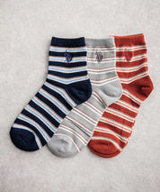 U.S. POLO ASSN. ユーエスポロアッスン マルチボーダーワンポイントロゴ刺繍3足アソートクォーター丈ソックス 15071