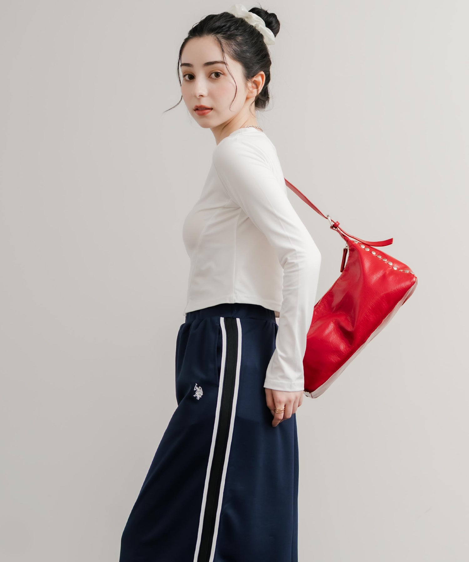 U.S. POLO ASSN. ユーエスポロアッスン サイドラインロゴ刺繍バックスリット入りロングトラックスカート 15106