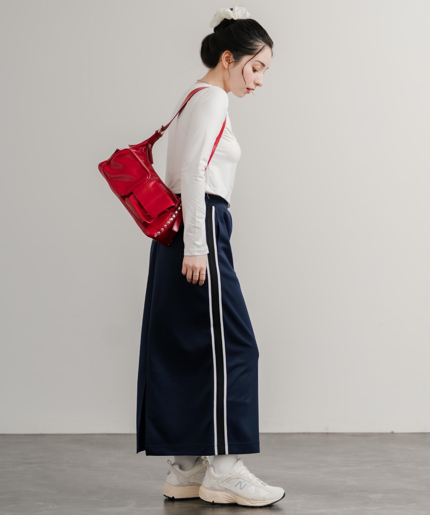 U.S. POLO ASSN. ユーエスポロアッスン サイドラインロゴ刺繍バックスリット入りロングトラックスカート 15106