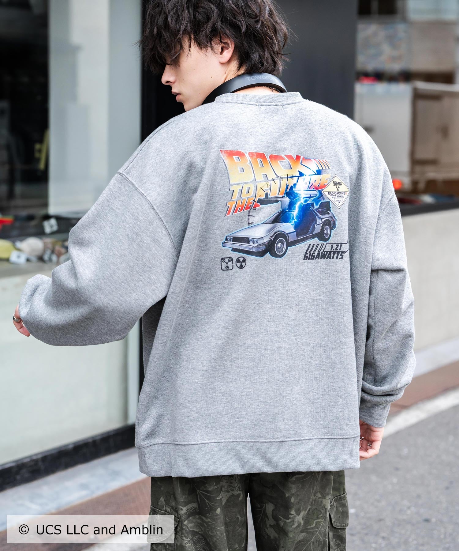 Universal City Studios LLC 別注コラボ オーバーサイズヴィンテージライクグラフィックプリント裏起毛スウェットトレーナー 15115