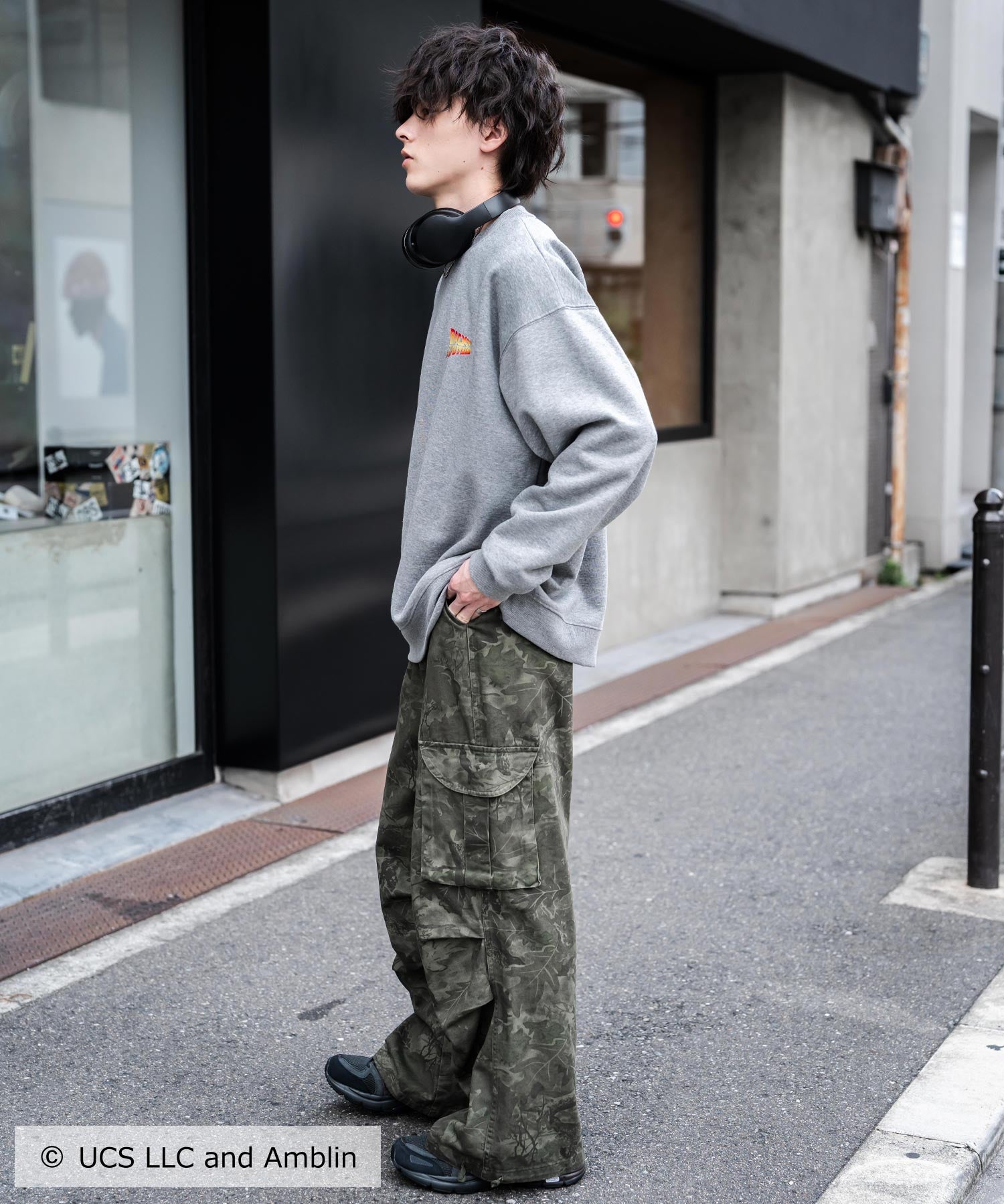 Universal City Studios LLC 別注コラボ オーバーサイズヴィンテージライクグラフィックプリント裏起毛スウェットトレーナー 15115