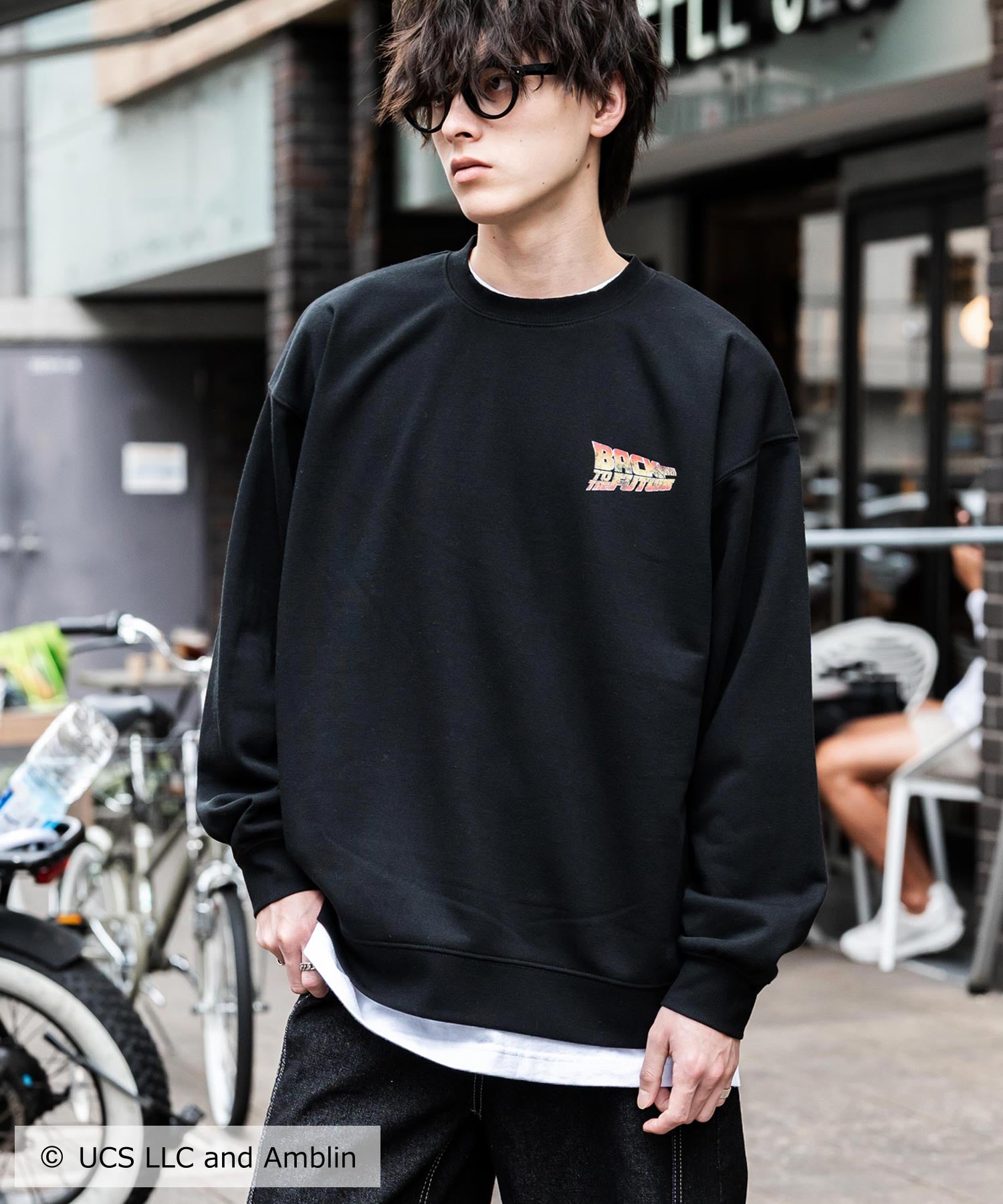 Universal City Studios LLC 別注コラボ オーバーサイズヴィンテージライクグラフィックプリント裏起毛スウェットトレーナー 15115