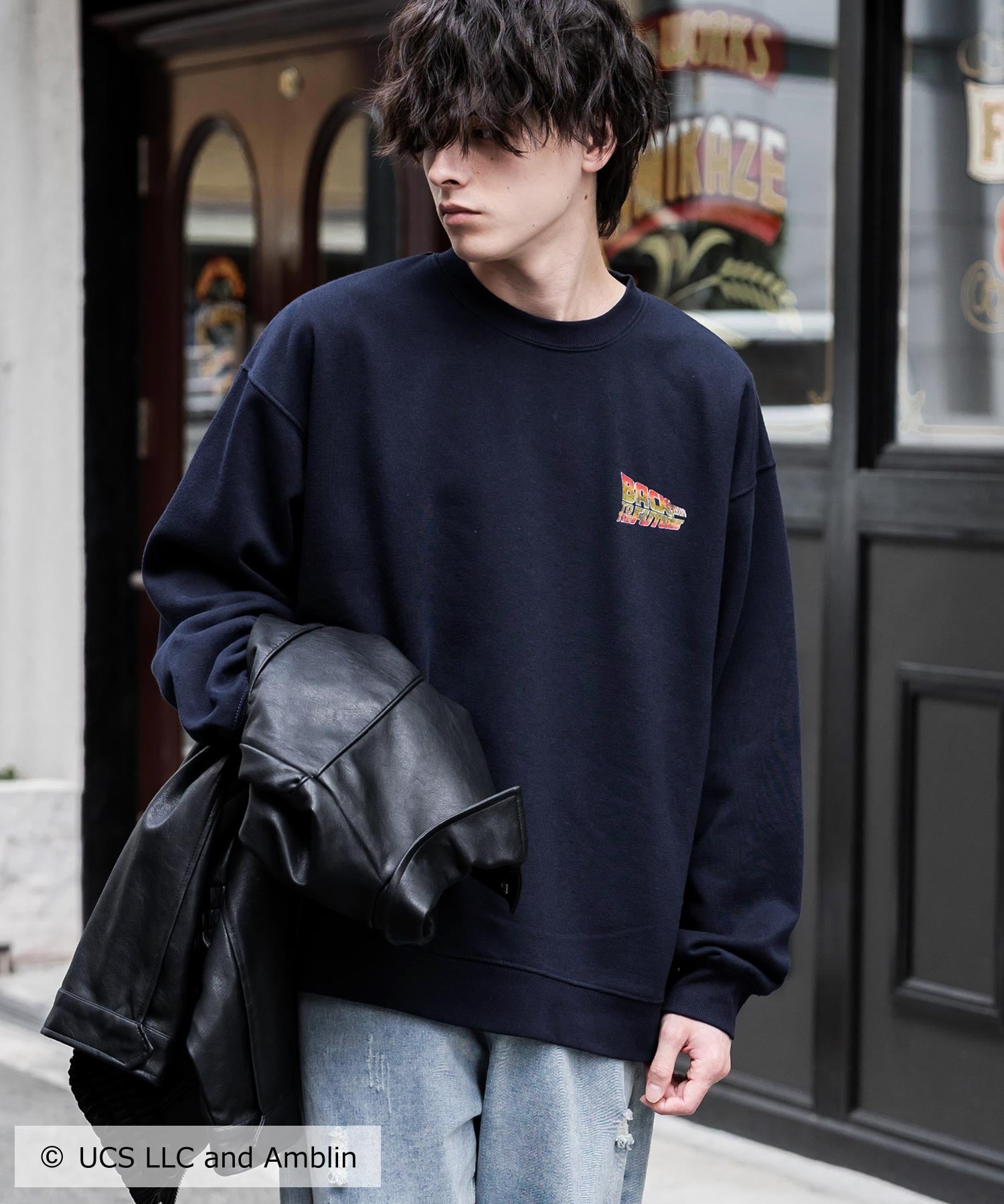 Universal City Studios LLC 別注コラボ オーバーサイズヴィンテージライクグラフィックプリント裏起毛スウェットトレーナー 15115