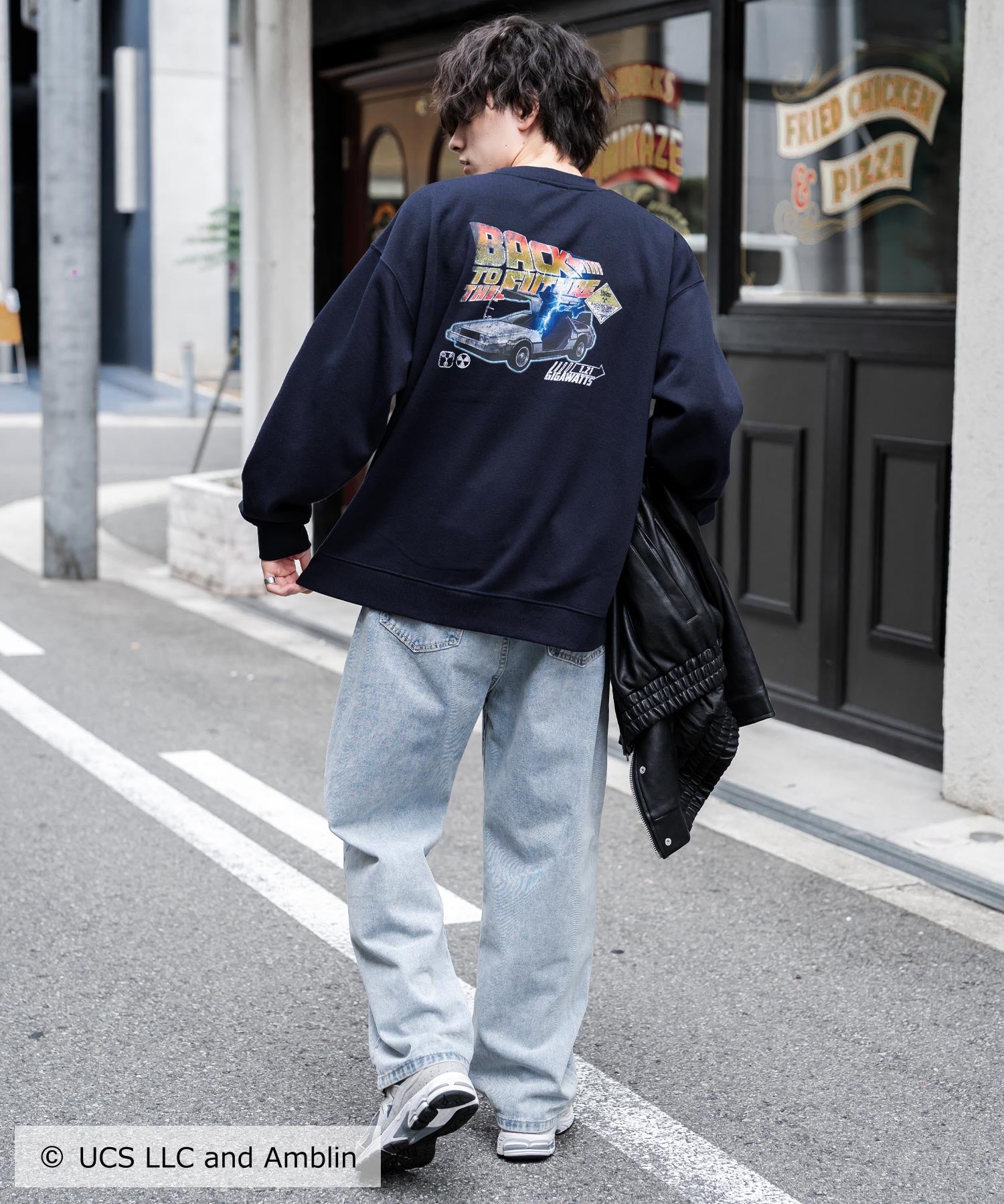 Universal City Studios LLC 別注コラボ オーバーサイズヴィンテージライクグラフィックプリント裏起毛スウェットトレーナー 15115