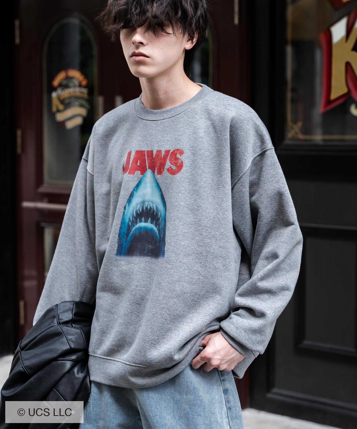 Universal City Studios LLC 別注コラボ オーバーサイズヴィンテージライクグラフィックプリント裏起毛スウェットトレーナー 15115