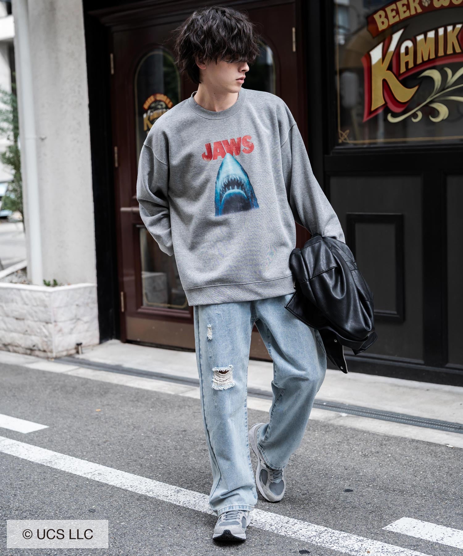 Universal City Studios LLC 別注コラボ オーバーサイズヴィンテージライクグラフィックプリント裏起毛スウェットトレーナー 15115