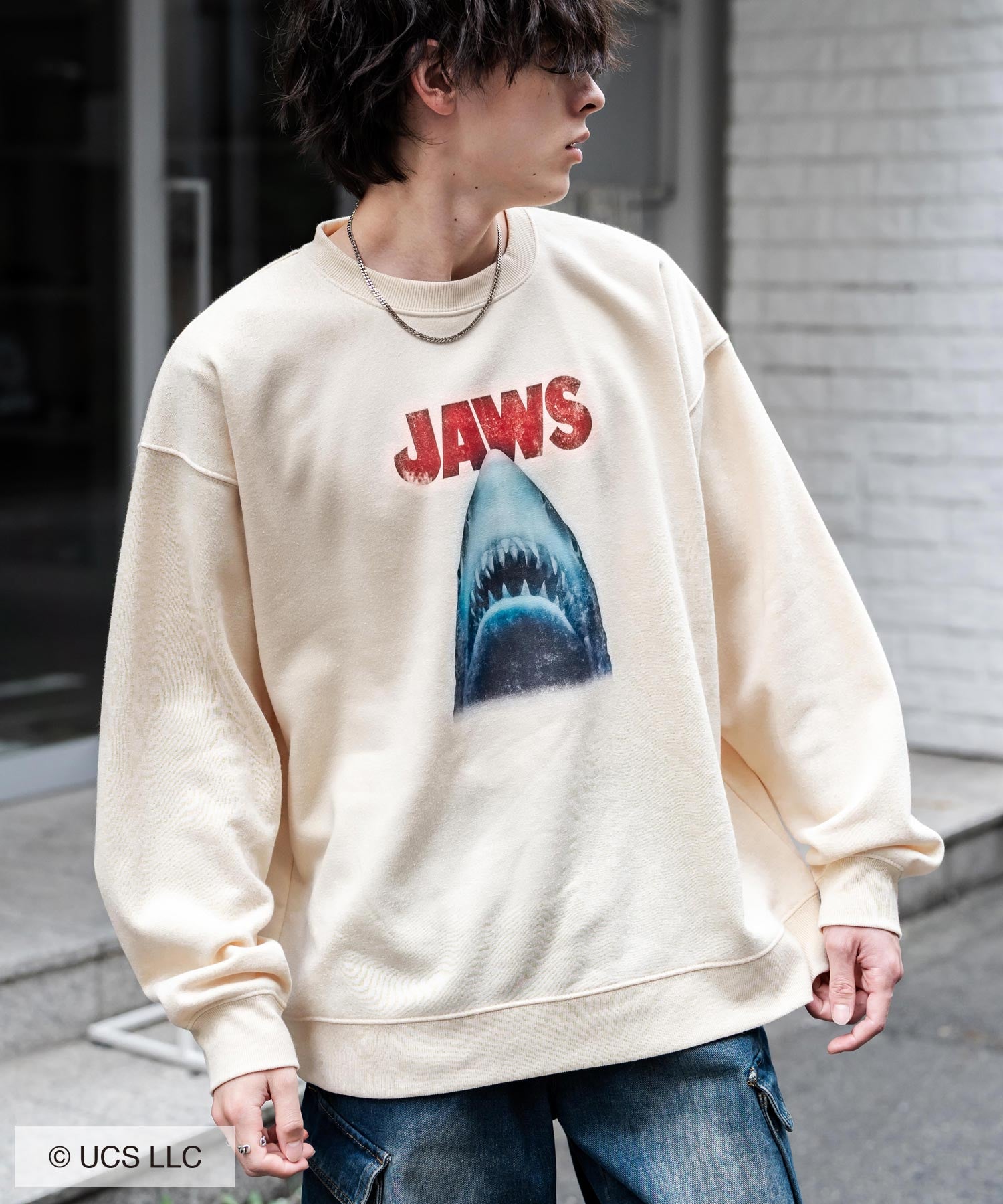 Universal City Studios LLC 別注コラボ オーバーサイズヴィンテージライクグラフィックプリント裏起毛スウェットトレーナー 15115