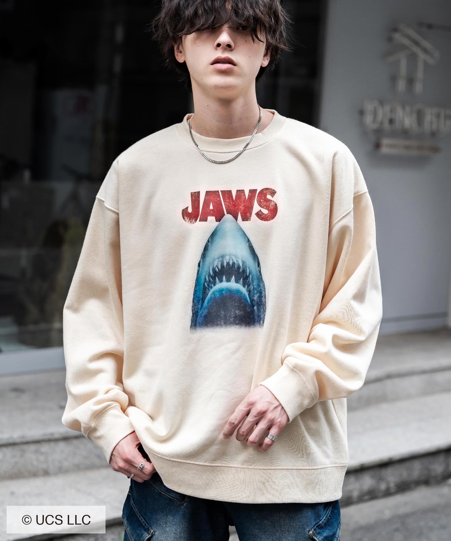 Universal City Studios LLC 別注コラボ オーバーサイズヴィンテージライクグラフィックプリント裏起毛スウェットトレーナー 15115