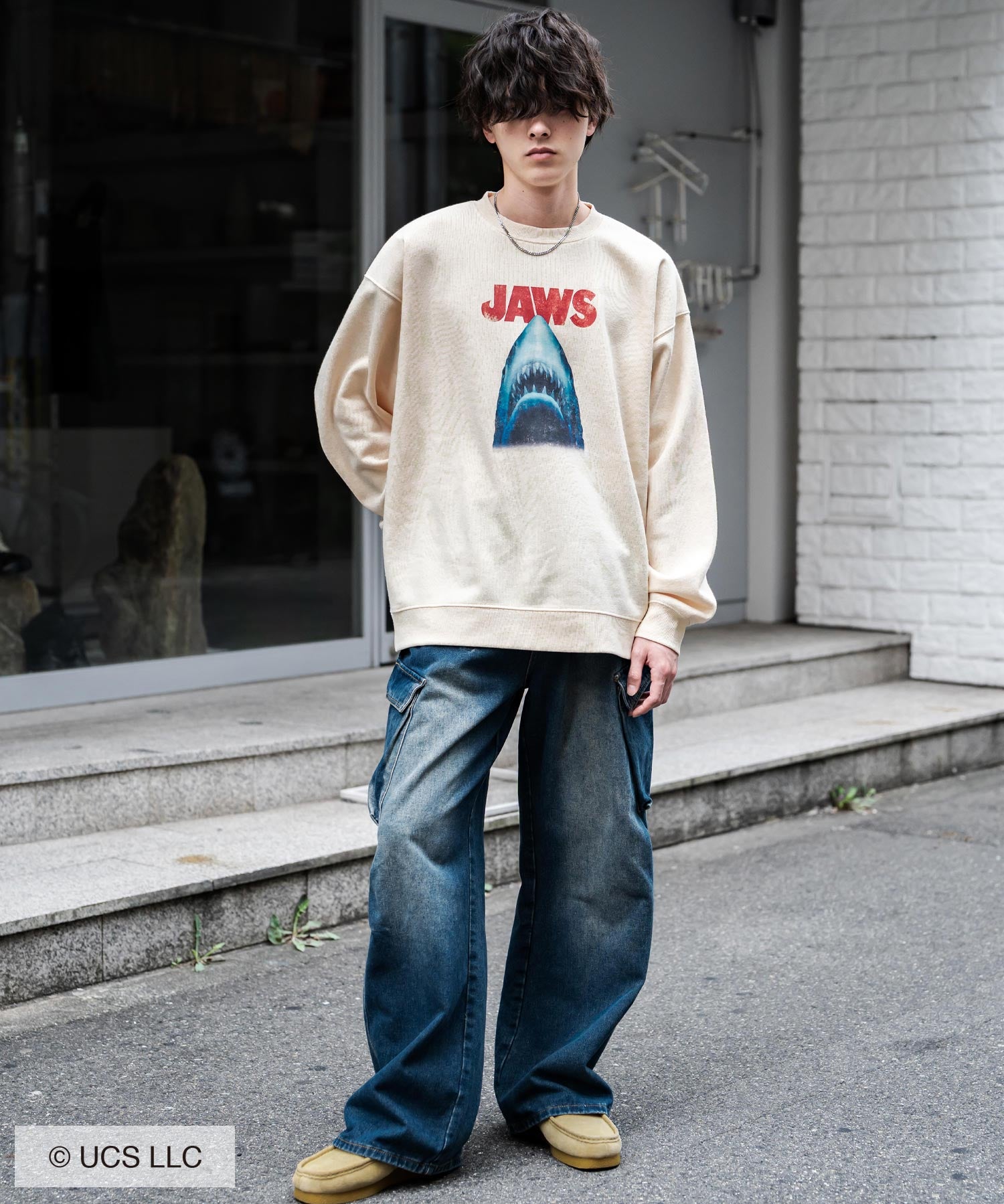 Universal City Studios LLC 別注コラボ オーバーサイズヴィンテージライクグラフィックプリント裏起毛スウェットトレーナー 15115