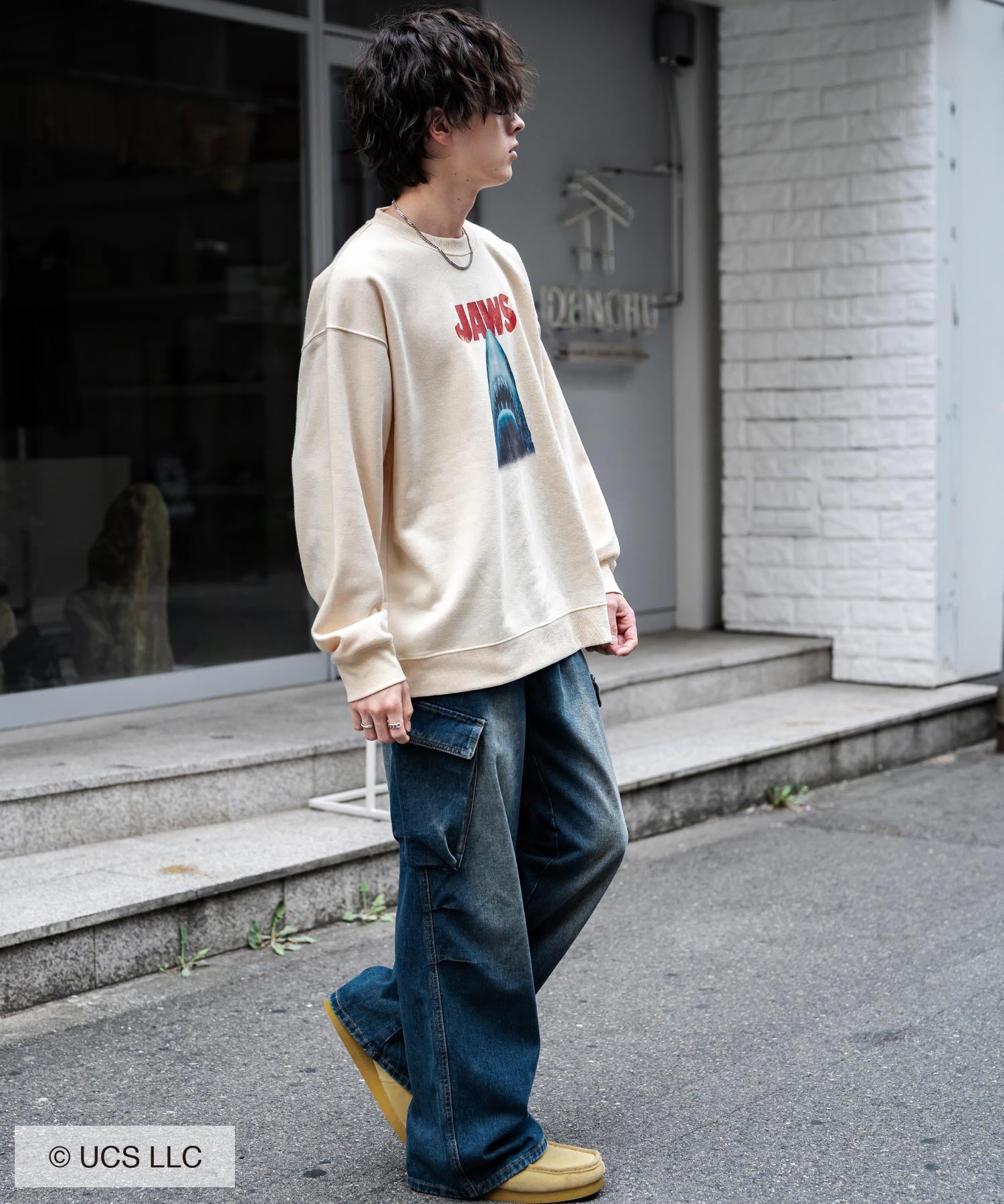 Universal City Studios LLC 別注コラボ オーバーサイズヴィンテージライクグラフィックプリント裏起毛スウェットトレーナー 15115
