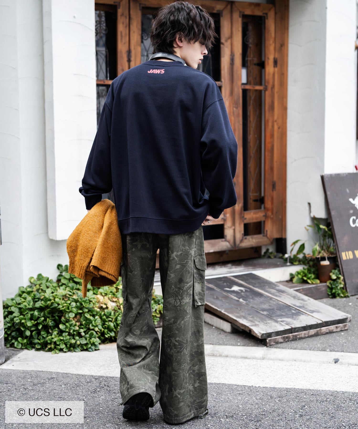 Universal City Studios LLC 別注コラボ オーバーサイズヴィンテージライクグラフィックプリント裏起毛スウェットトレーナー 15115