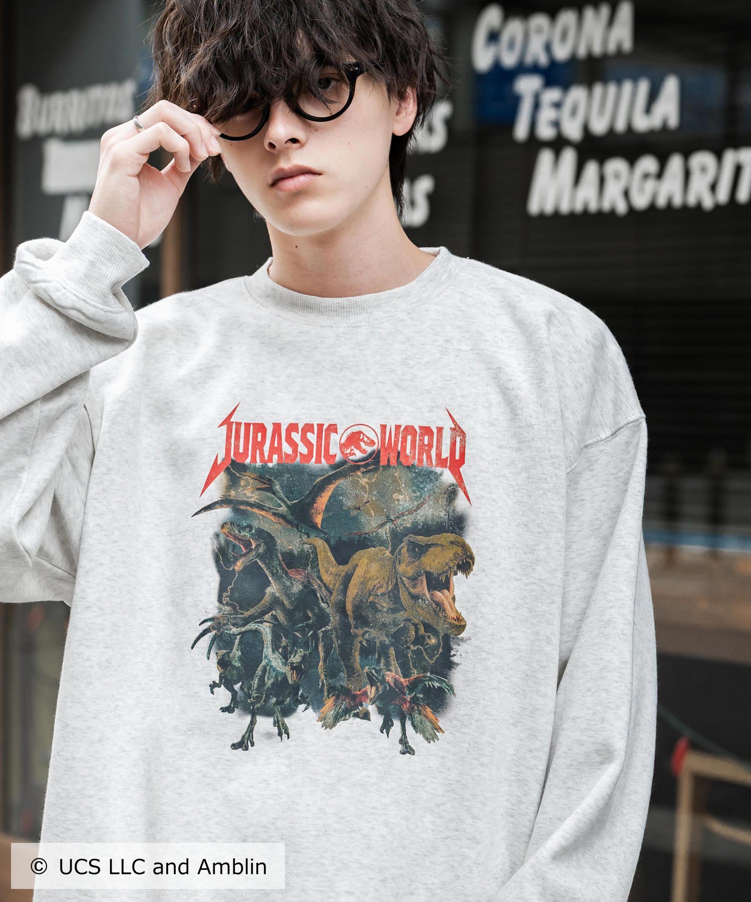 Universal City Studios LLC 別注コラボ オーバーサイズヴィンテージライクグラフィックプリント裏起毛スウェットトレーナー 15115