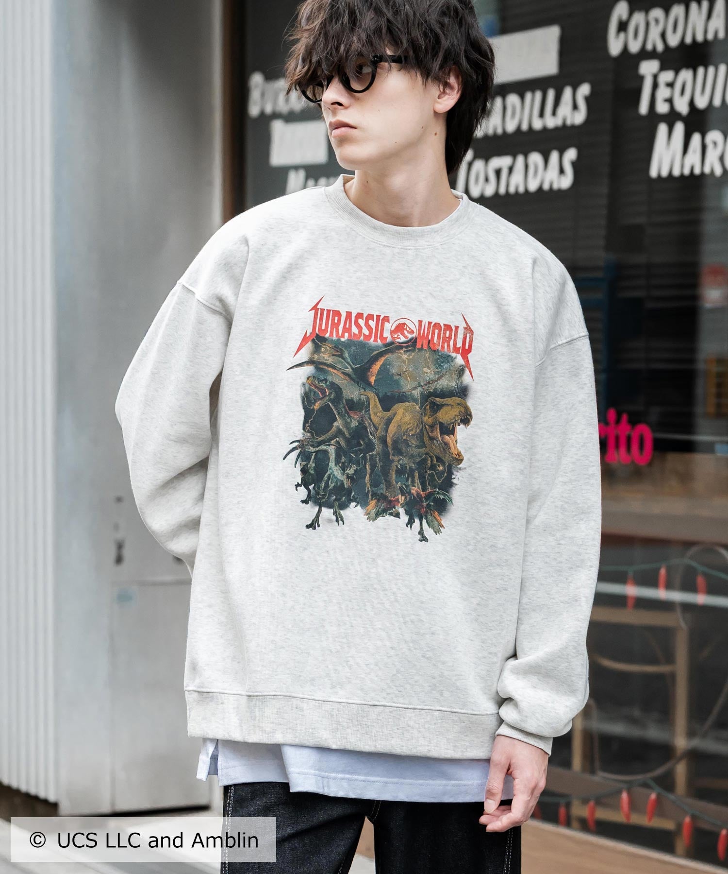 Universal City Studios LLC 別注コラボ オーバーサイズヴィンテージライクグラフィックプリント裏起毛スウェットトレーナー 15115