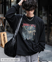 Universal City Studios LLC 別注コラボ オーバーサイズヴィンテージライクグラフィックプリント裏起毛スウェットトレーナー 15115