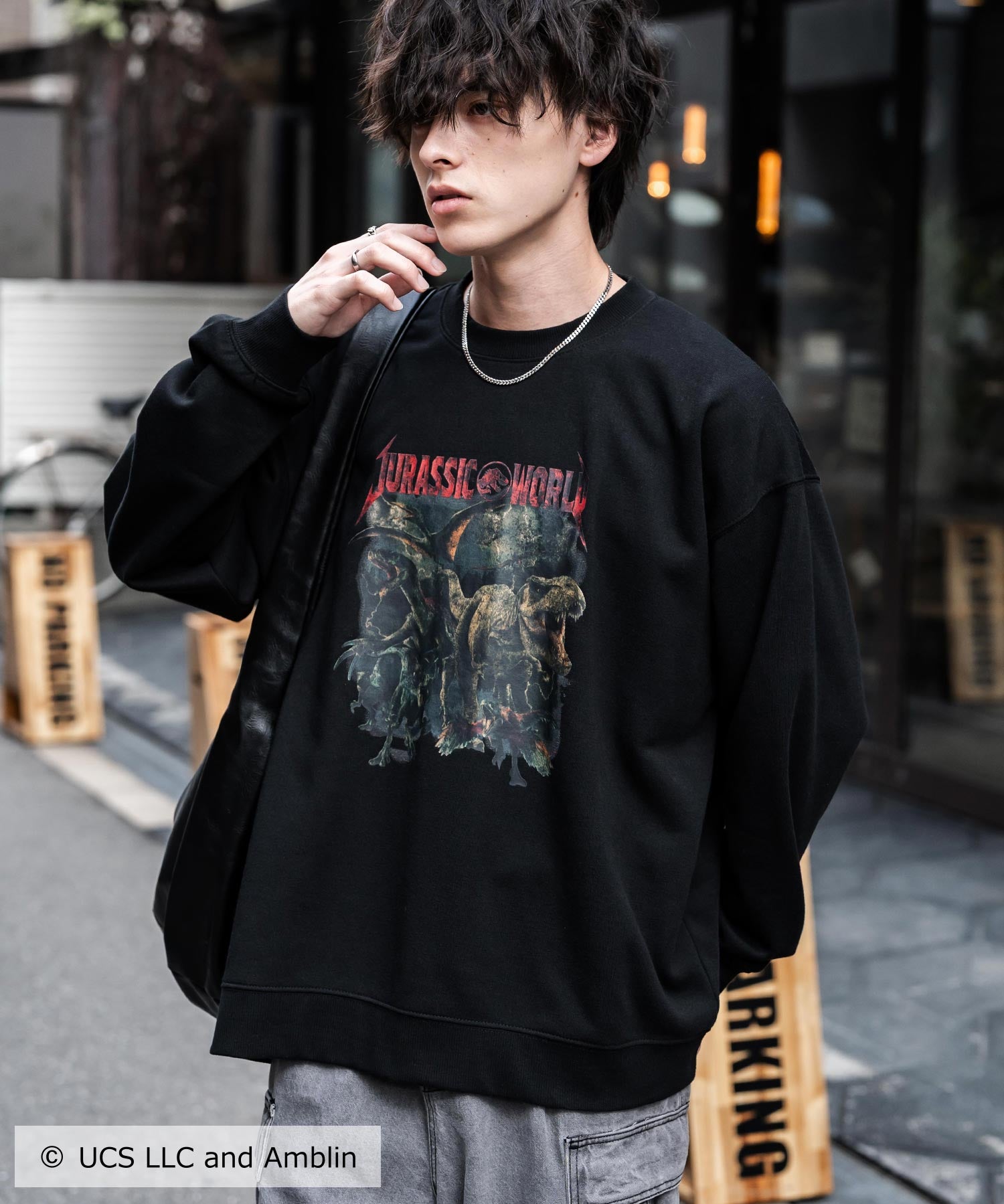 Universal City Studios LLC 別注コラボ オーバーサイズヴィンテージライクグラフィックプリント裏起毛スウェットトレーナー 15115
