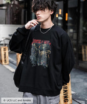 Universal City Studios LLC 別注コラボ オーバーサイズヴィンテージライクグラフィックプリント裏起毛スウェットトレーナー 15115