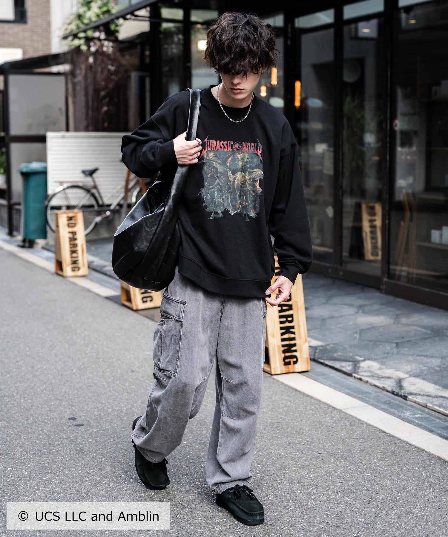 Universal City Studios LLC 別注コラボ オーバーサイズヴィンテージライクグラフィックプリント裏起毛スウェットトレーナー 15115