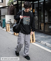 Universal City Studios LLC 別注コラボ オーバーサイズヴィンテージライクグラフィックプリント裏起毛スウェットトレーナー 15115