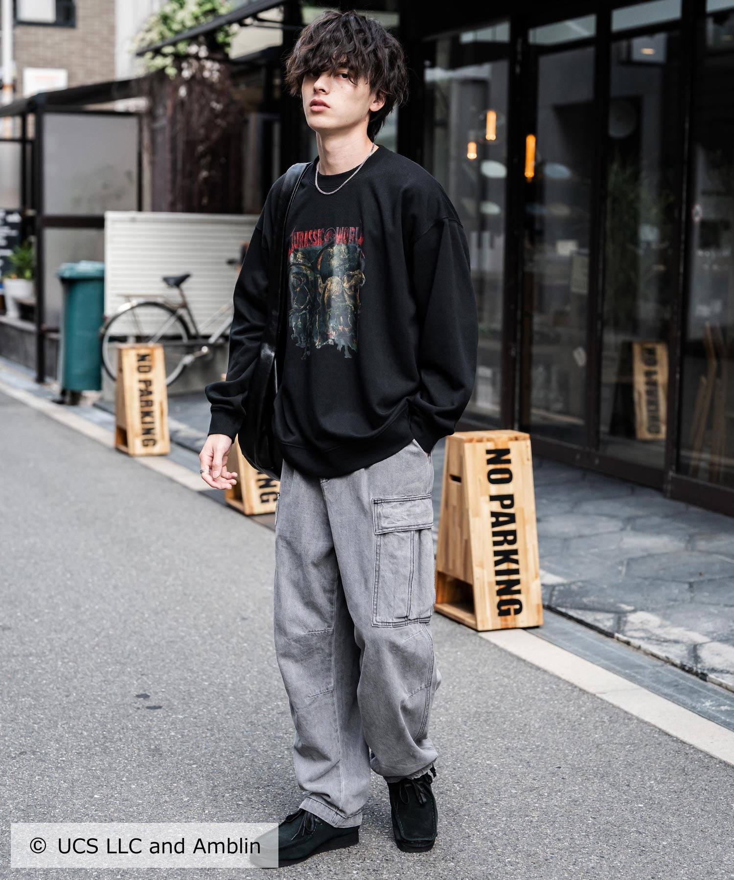 Universal City Studios LLC 別注コラボ オーバーサイズヴィンテージライクグラフィックプリント裏起毛スウェットトレーナー 15115