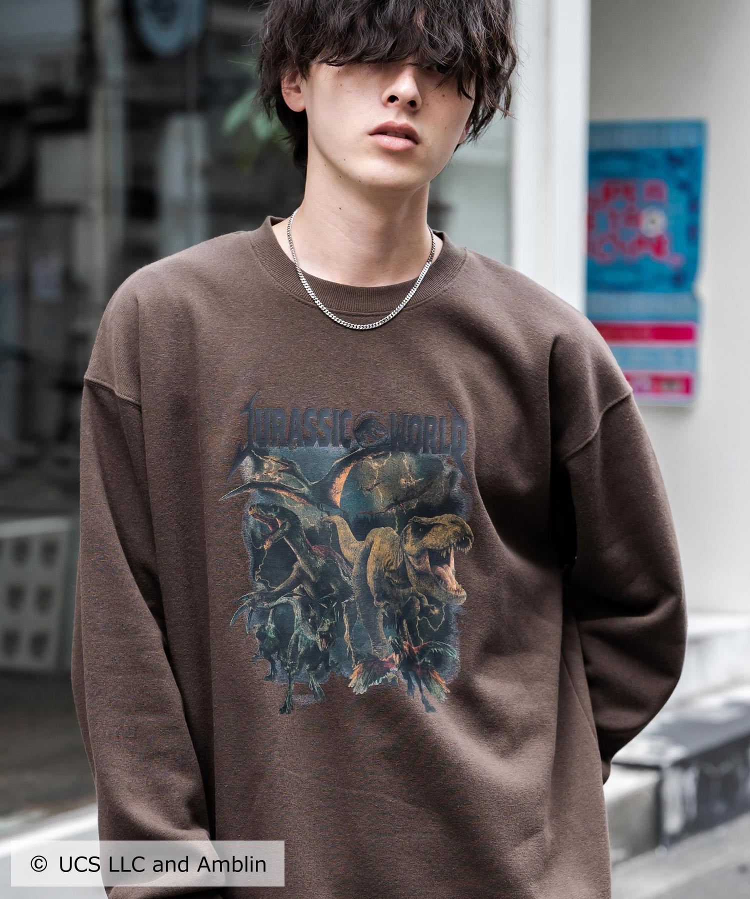 Universal City Studios LLC 別注コラボ オーバーサイズヴィンテージライクグラフィックプリント裏起毛スウェットトレーナー 15115