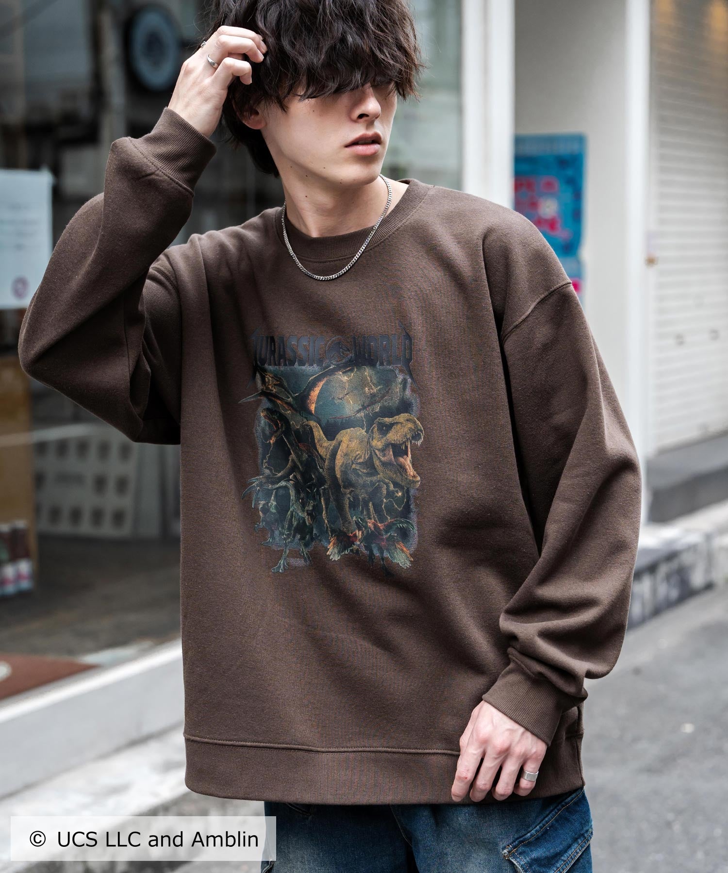 Universal City Studios LLC 別注コラボ オーバーサイズヴィンテージライクグラフィックプリント裏起毛スウェットトレーナー 15115