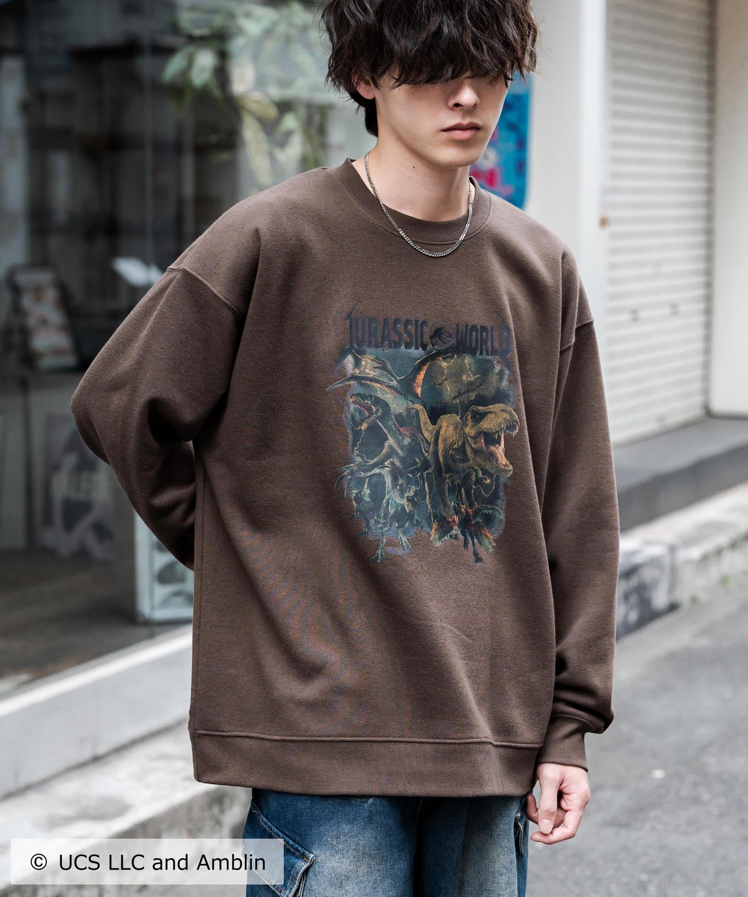 Universal City Studios LLC 別注コラボ オーバーサイズヴィンテージライクグラフィックプリント裏起毛スウェットトレーナー 15115