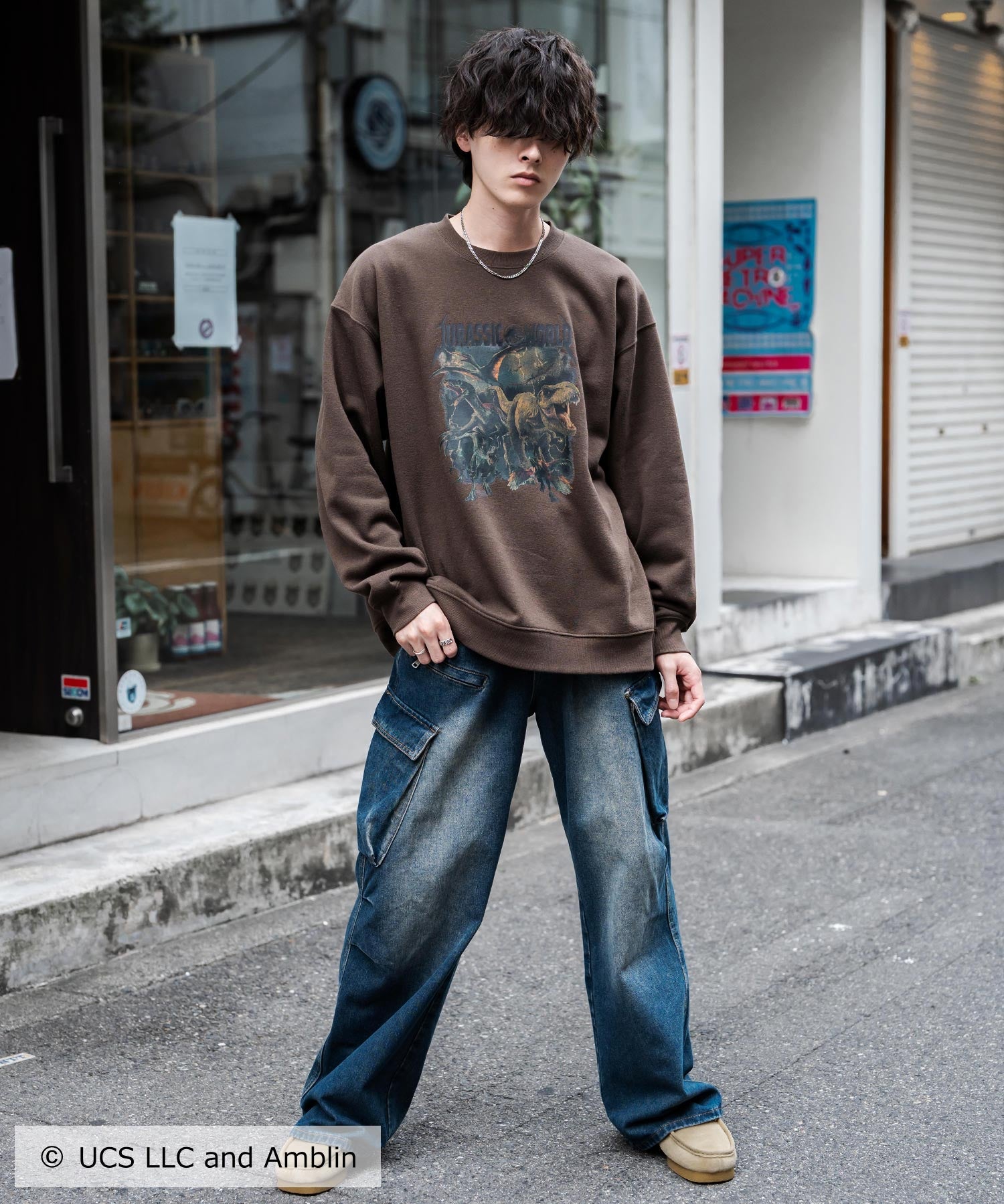 Universal City Studios LLC 別注コラボ オーバーサイズヴィンテージライクグラフィックプリント裏起毛スウェットトレーナー 15115