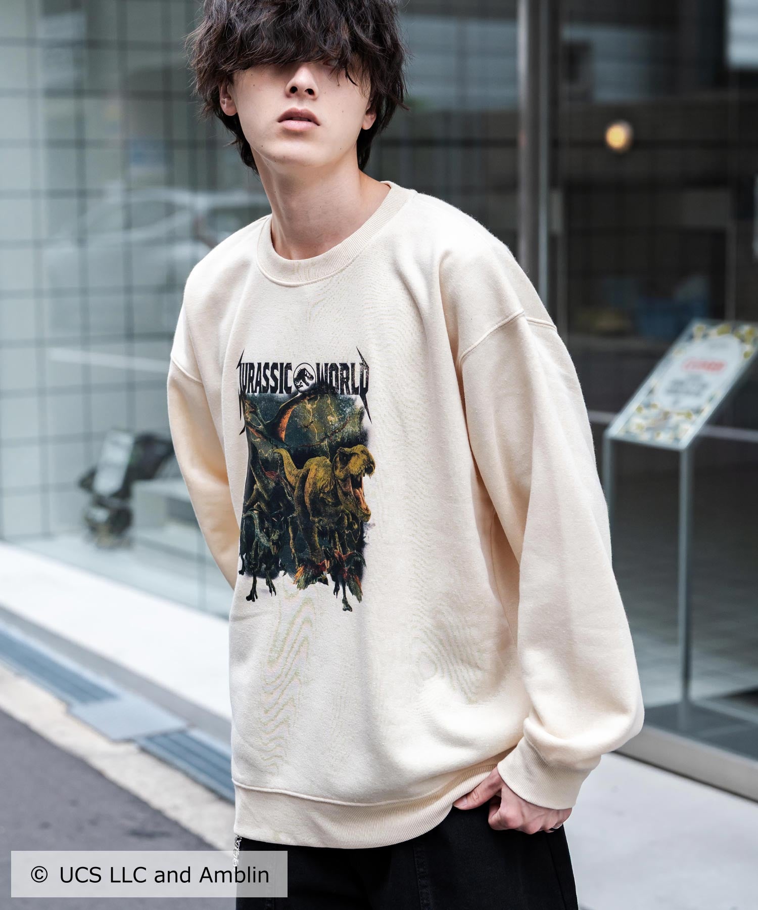 Universal City Studios LLC 別注コラボ オーバーサイズヴィンテージライクグラフィックプリント裏起毛スウェットトレーナー 15115