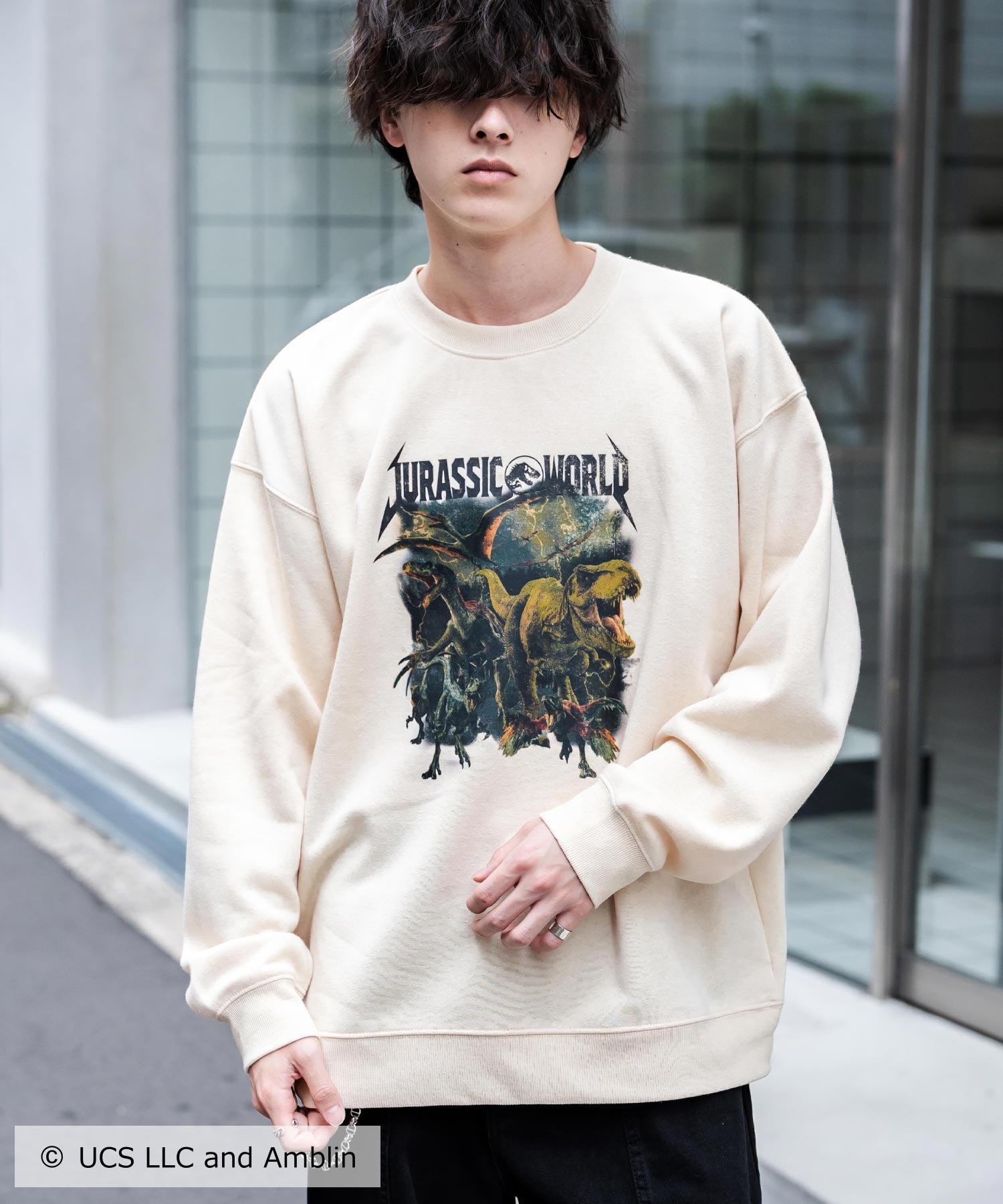 Universal City Studios LLC 別注コラボ オーバーサイズヴィンテージライクグラフィックプリント裏起毛スウェットトレーナー 15115