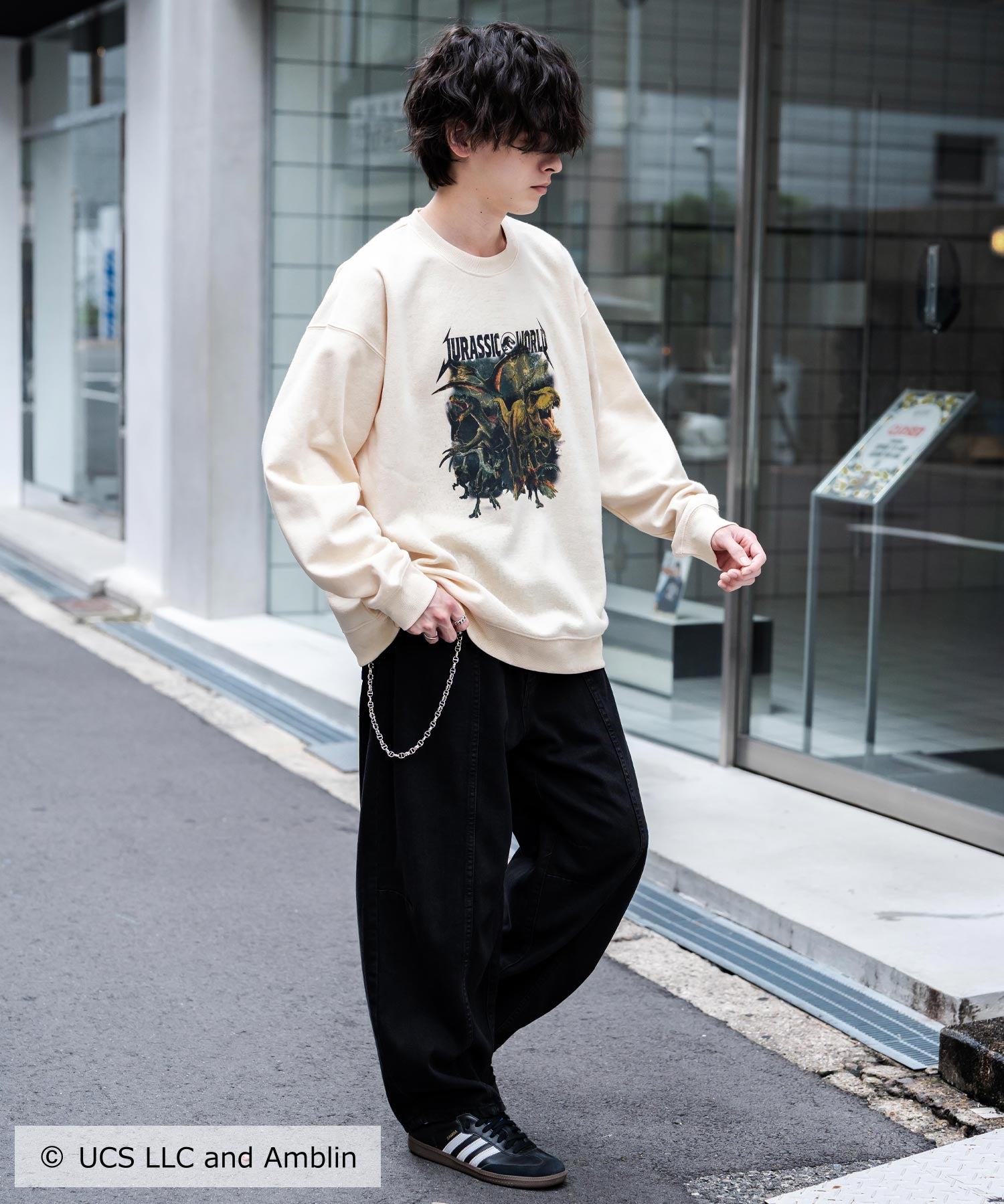 Universal City Studios LLC 別注コラボ オーバーサイズヴィンテージライクグラフィックプリント裏起毛スウェットトレーナー 15115