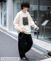 Universal City Studios LLC 別注コラボ オーバーサイズヴィンテージライクグラフィックプリント裏起毛スウェットトレーナー 15115