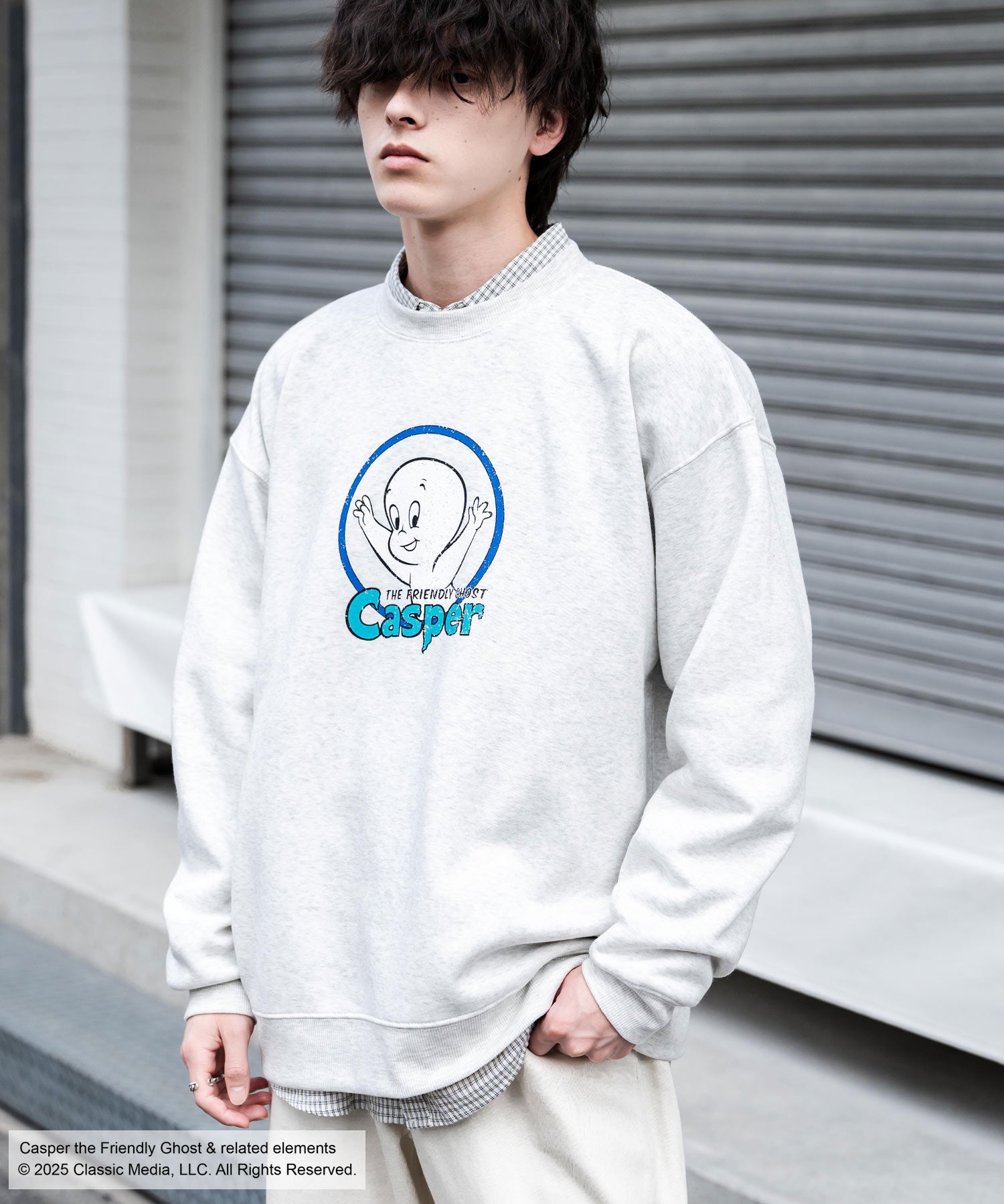 Casper/FELIX THE CAT 別注コラボ オーバーサイズヴィンテージライクグラフィックプリント裏起毛スウェットトレーナー 15116