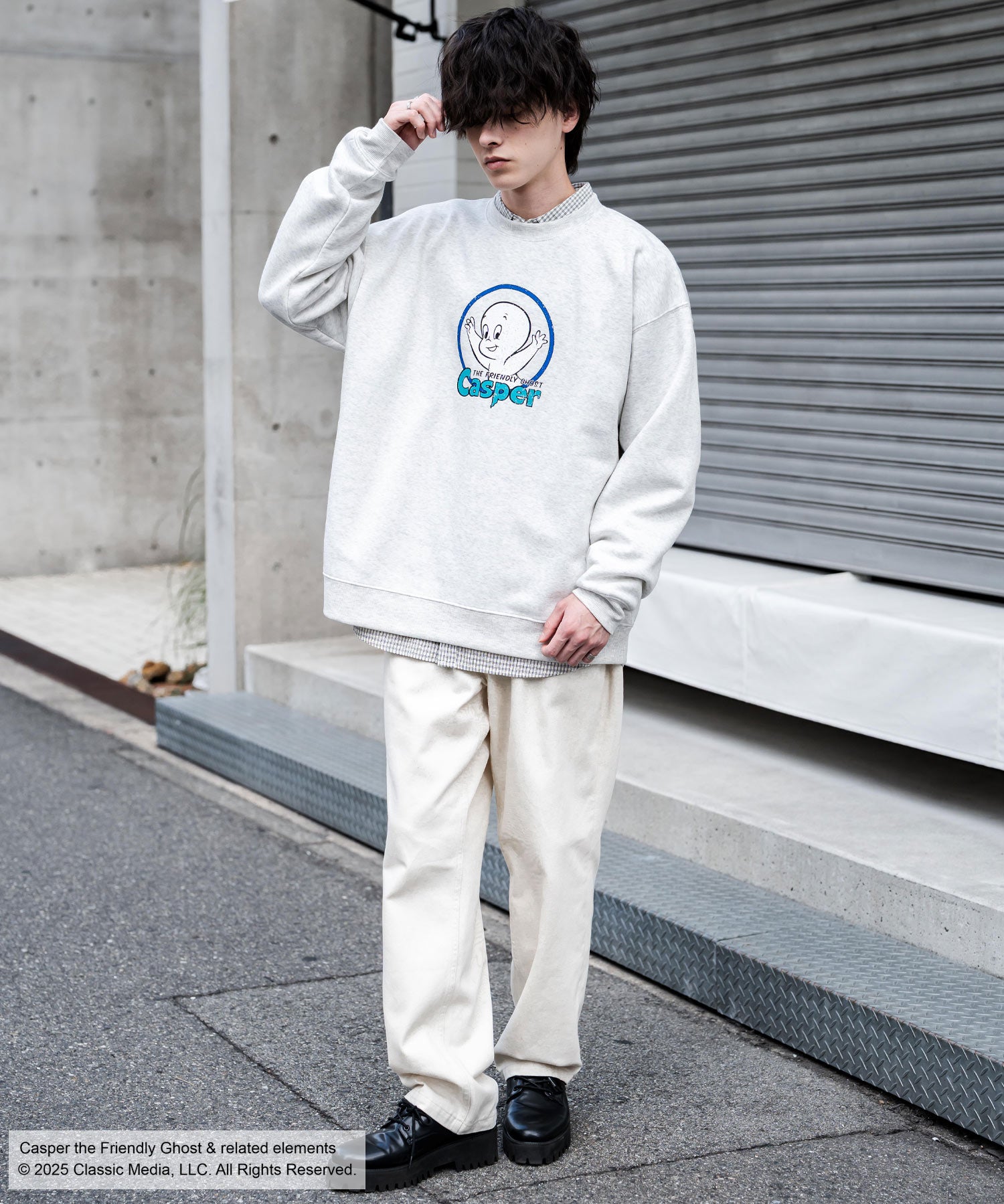 Casper/FELIX THE CAT 別注コラボ オーバーサイズヴィンテージライクグラフィックプリント裏起毛スウェットトレーナー 15116