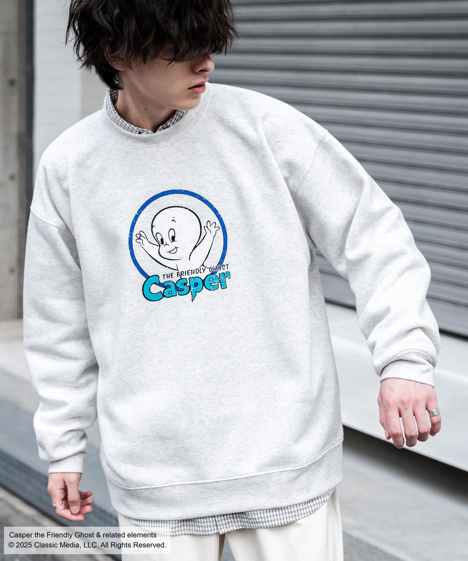 Casper/FELIX THE CAT 別注コラボ オーバーサイズヴィンテージライクグラフィックプリント裏起毛スウェットトレーナー 15116