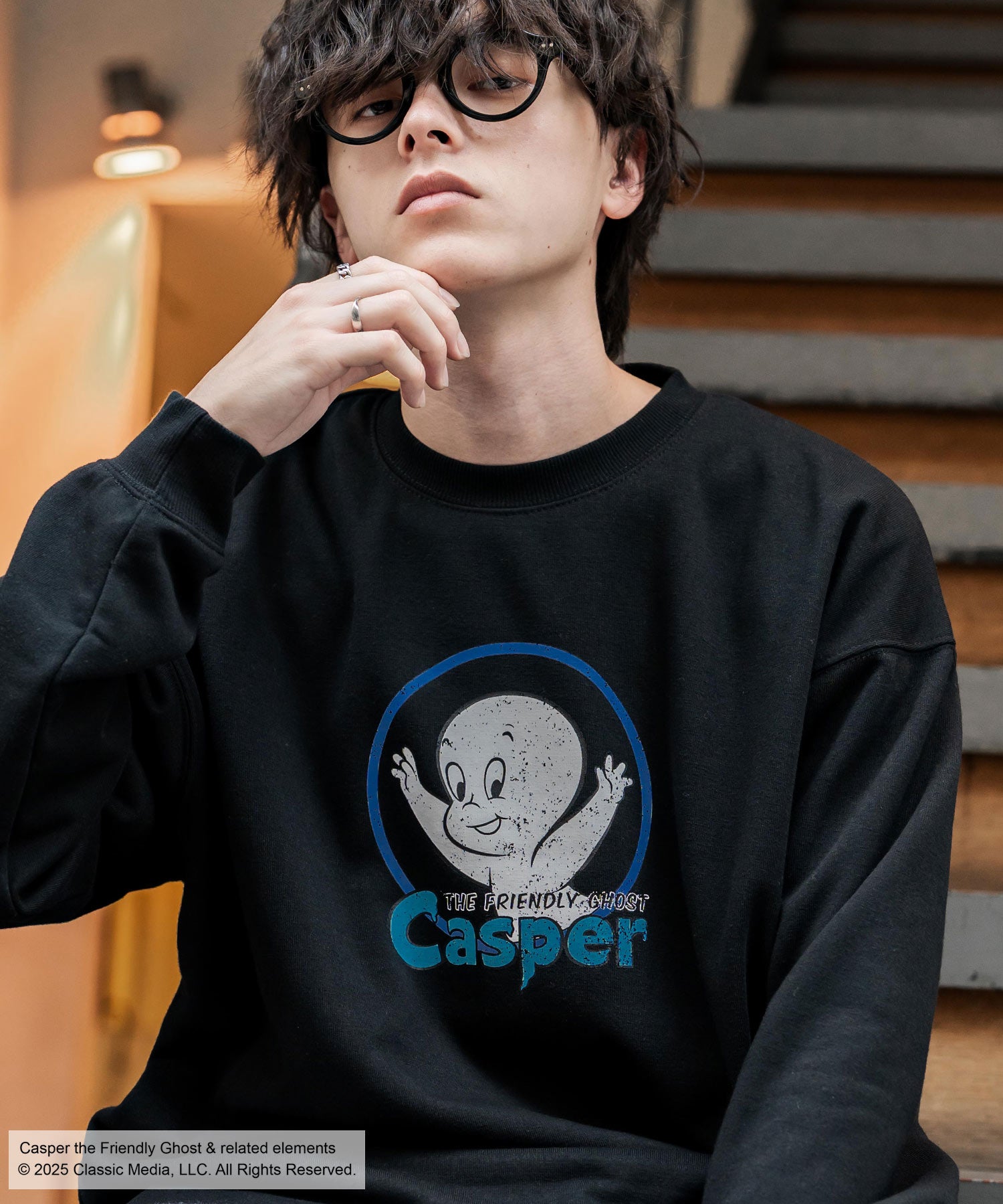 Casper/FELIX THE CAT 別注コラボ オーバーサイズヴィンテージライクグラフィックプリント裏起毛スウェットトレーナー 15116