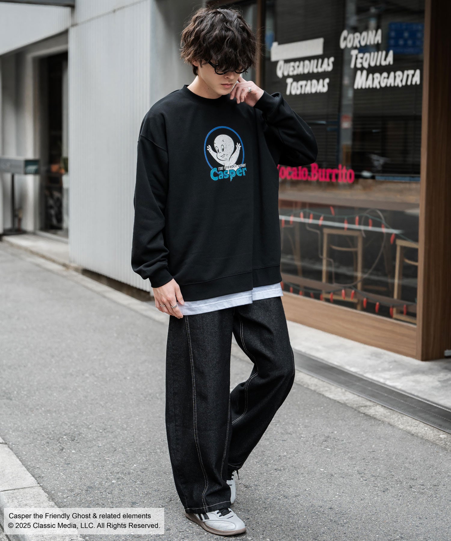 Casper/FELIX THE CAT 別注コラボ オーバーサイズヴィンテージライクグラフィックプリント裏起毛スウェットトレーナー 15116