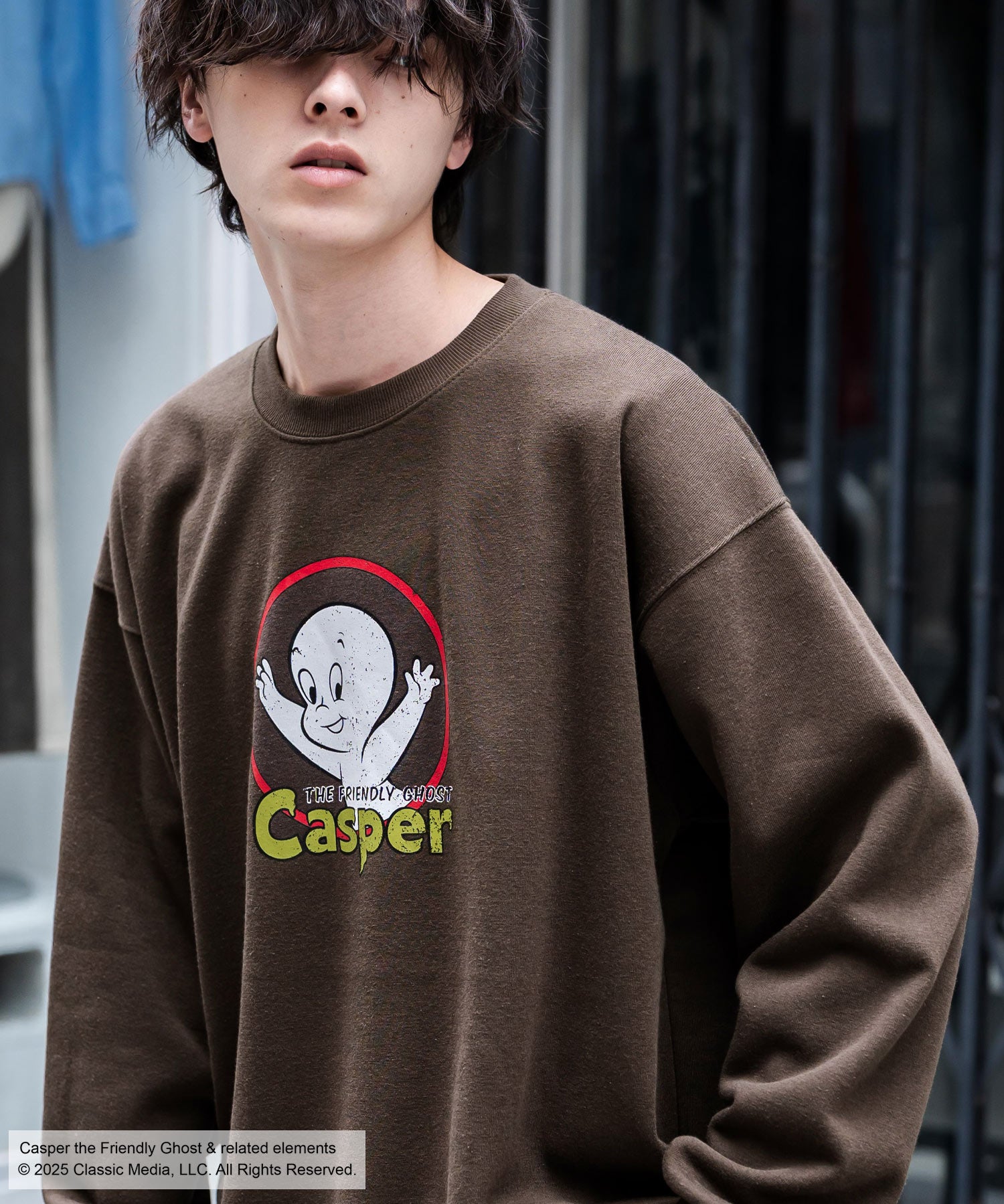 Casper/FELIX THE CAT 別注コラボ オーバーサイズヴィンテージライクグラフィックプリント裏起毛スウェットトレーナー 15116