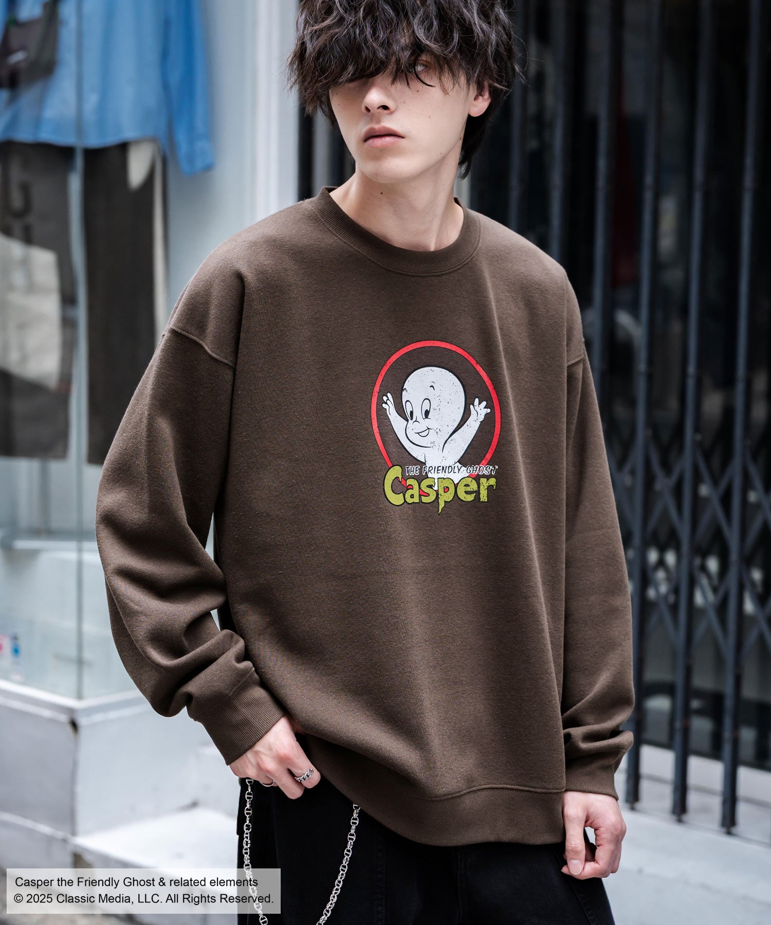 Casper/FELIX THE CAT 別注コラボ オーバーサイズヴィンテージライクグラフィックプリント裏起毛スウェットトレーナー 15116