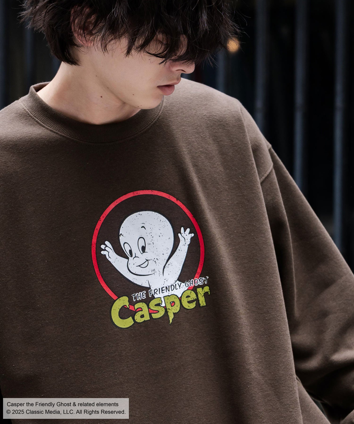 Casper/FELIX THE CAT 別注コラボ オーバーサイズヴィンテージライクグラフィックプリント裏起毛スウェットトレーナー 15116
