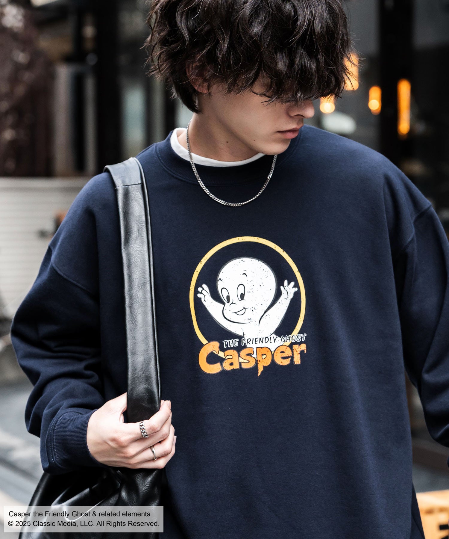 Casper/FELIX THE CAT 別注コラボ オーバーサイズヴィンテージライクグラフィックプリント裏起毛スウェットトレーナー 15116