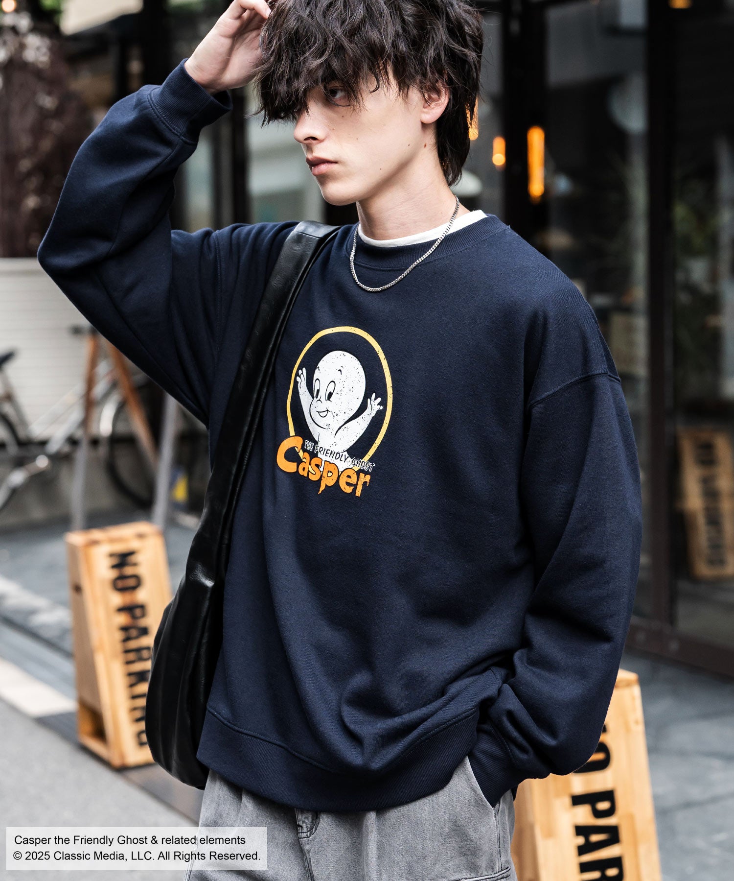 Casper/FELIX THE CAT 別注コラボ オーバーサイズヴィンテージライクグラフィックプリント裏起毛スウェットトレーナー 15116