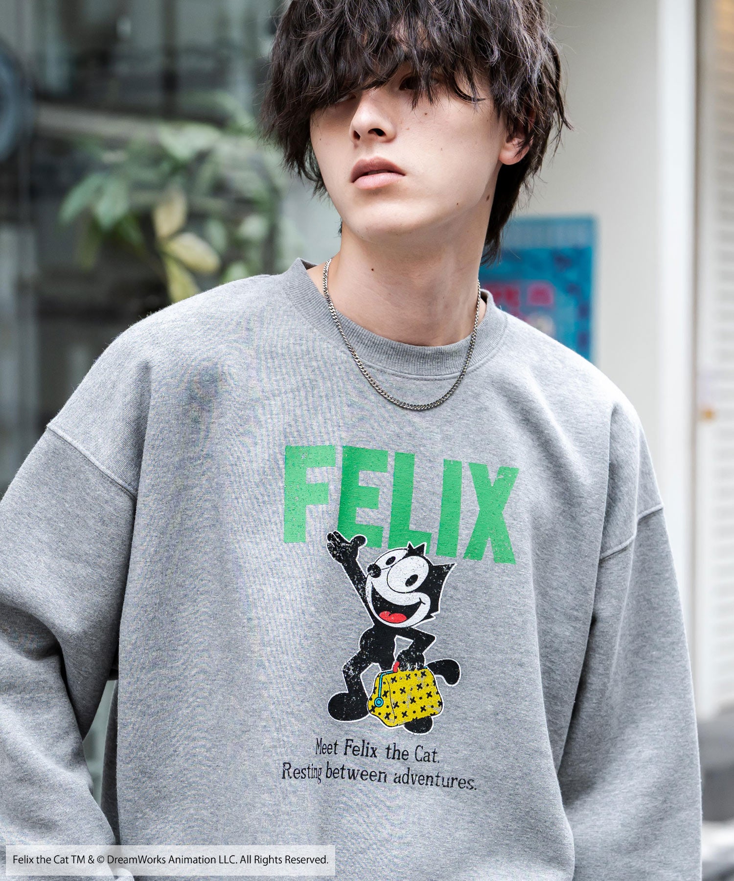 Casper/FELIX THE CAT 別注コラボ オーバーサイズヴィンテージライクグラフィックプリント裏起毛スウェットトレーナー 15116