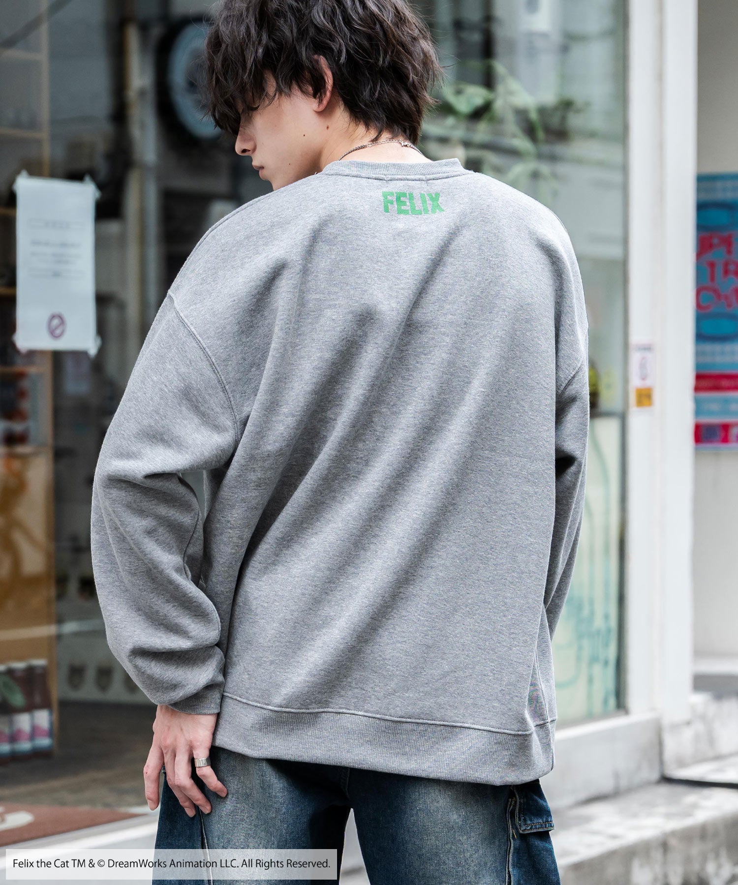 Casper/FELIX THE CAT 別注コラボ オーバーサイズヴィンテージライクグラフィックプリント裏起毛スウェットトレーナー 15116