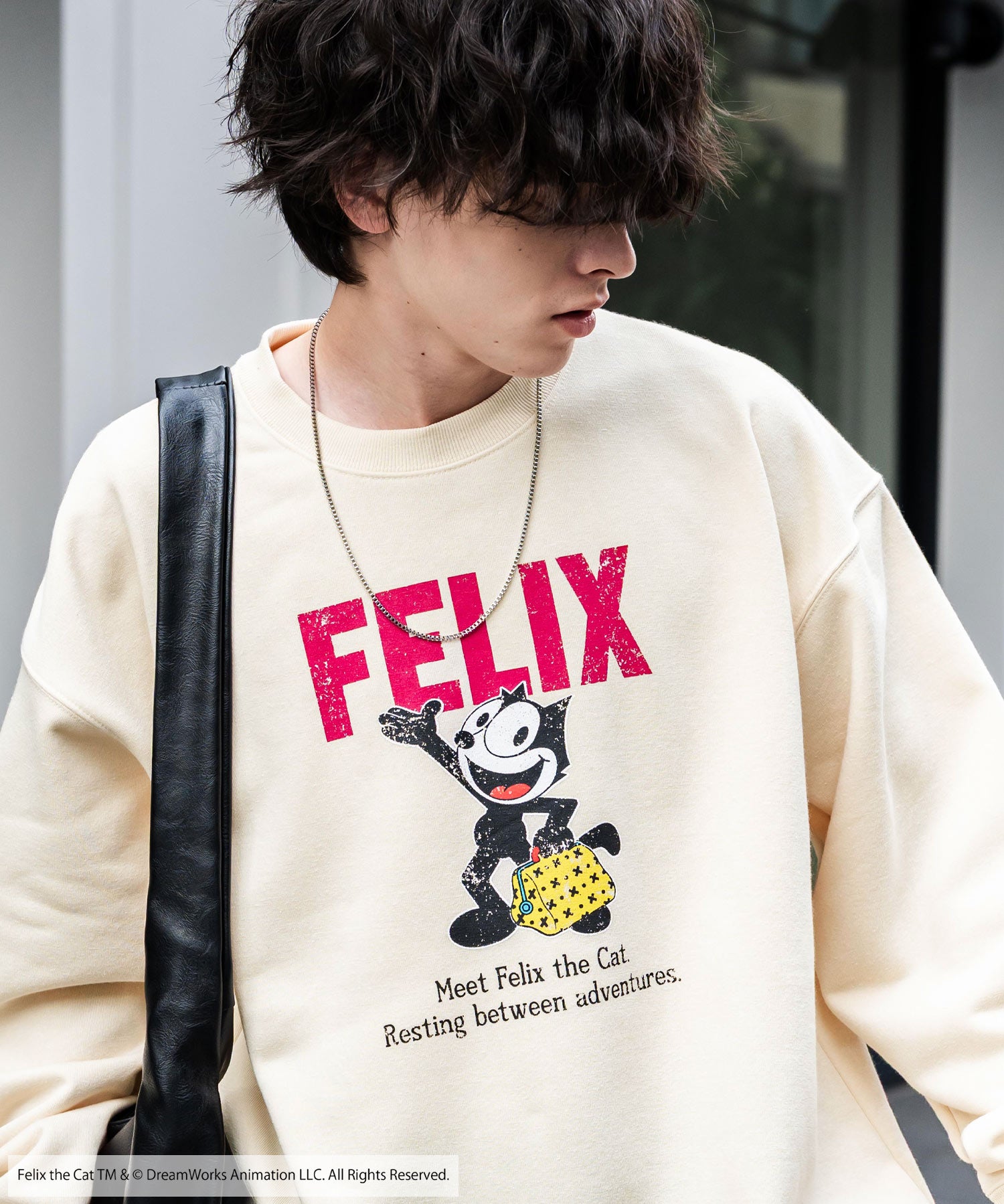 Casper/FELIX THE CAT 別注コラボ オーバーサイズヴィンテージライクグラフィックプリント裏起毛スウェットトレーナー 15116