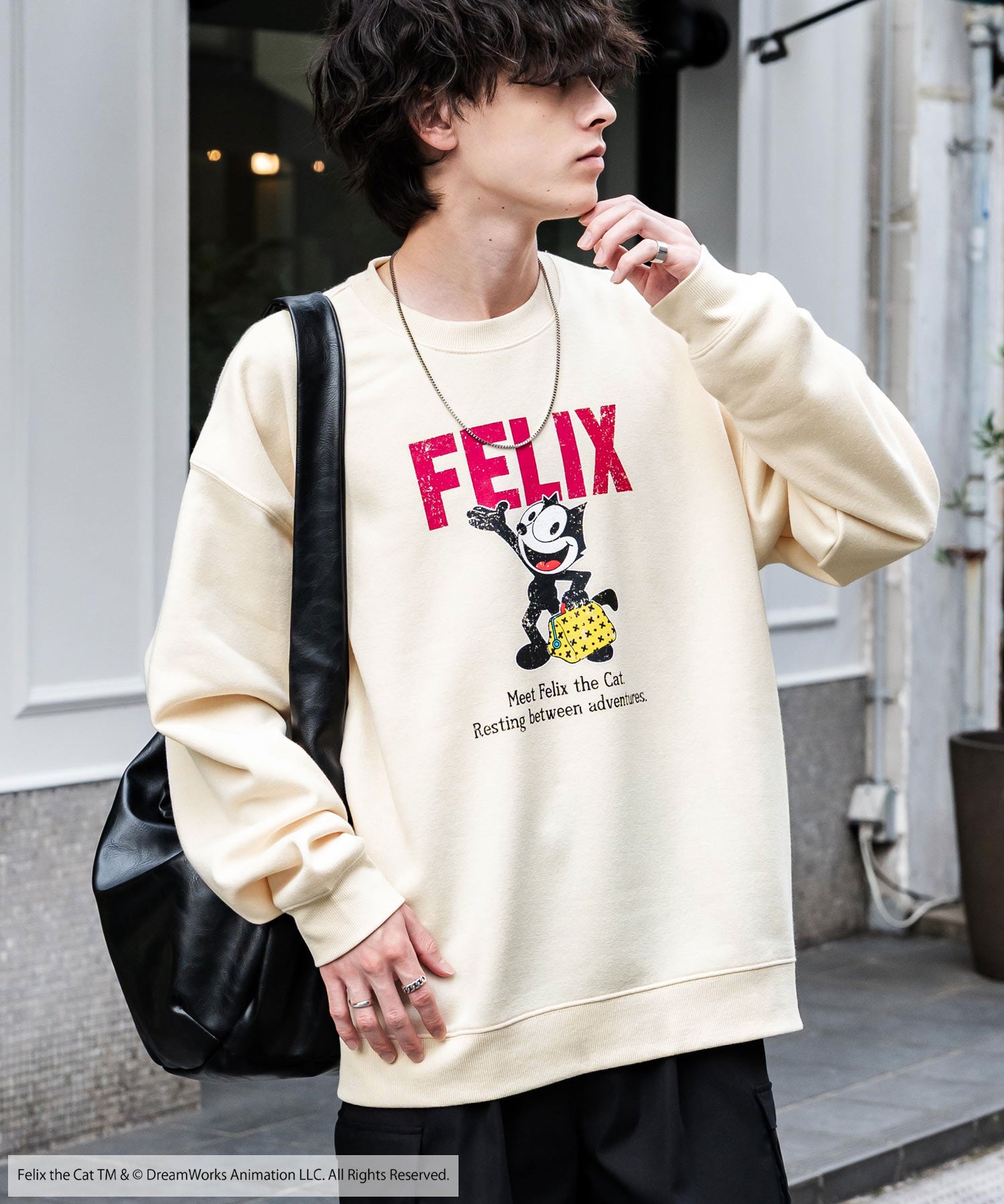 Casper/FELIX THE CAT 別注コラボ オーバーサイズヴィンテージライクグラフィックプリント裏起毛スウェットトレーナー 15116