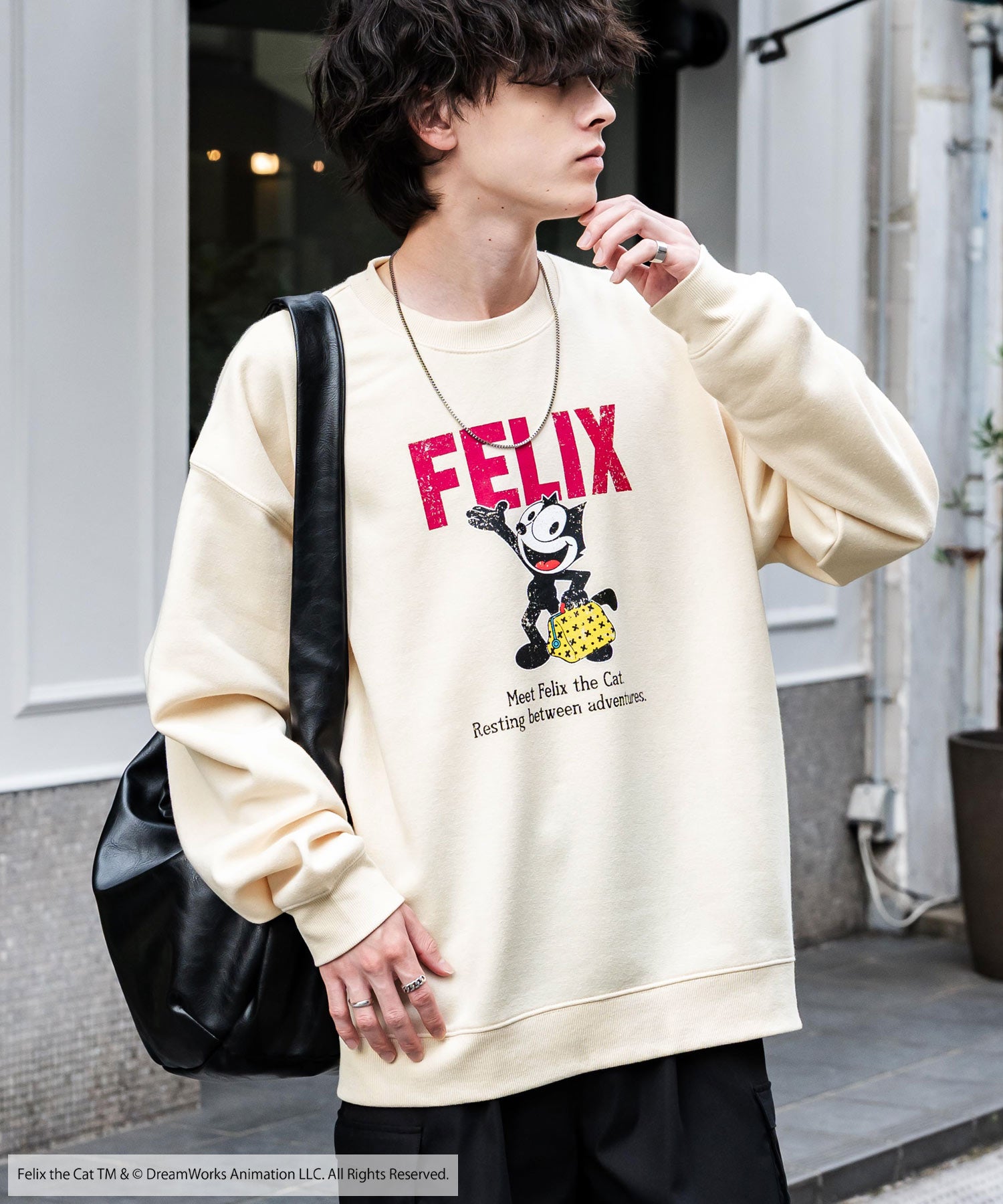FELIX THE CAT 別注コラボ オーバーサイズヴィンテージライクグラフィックプリント裏起毛スウェットトレーナー 15116