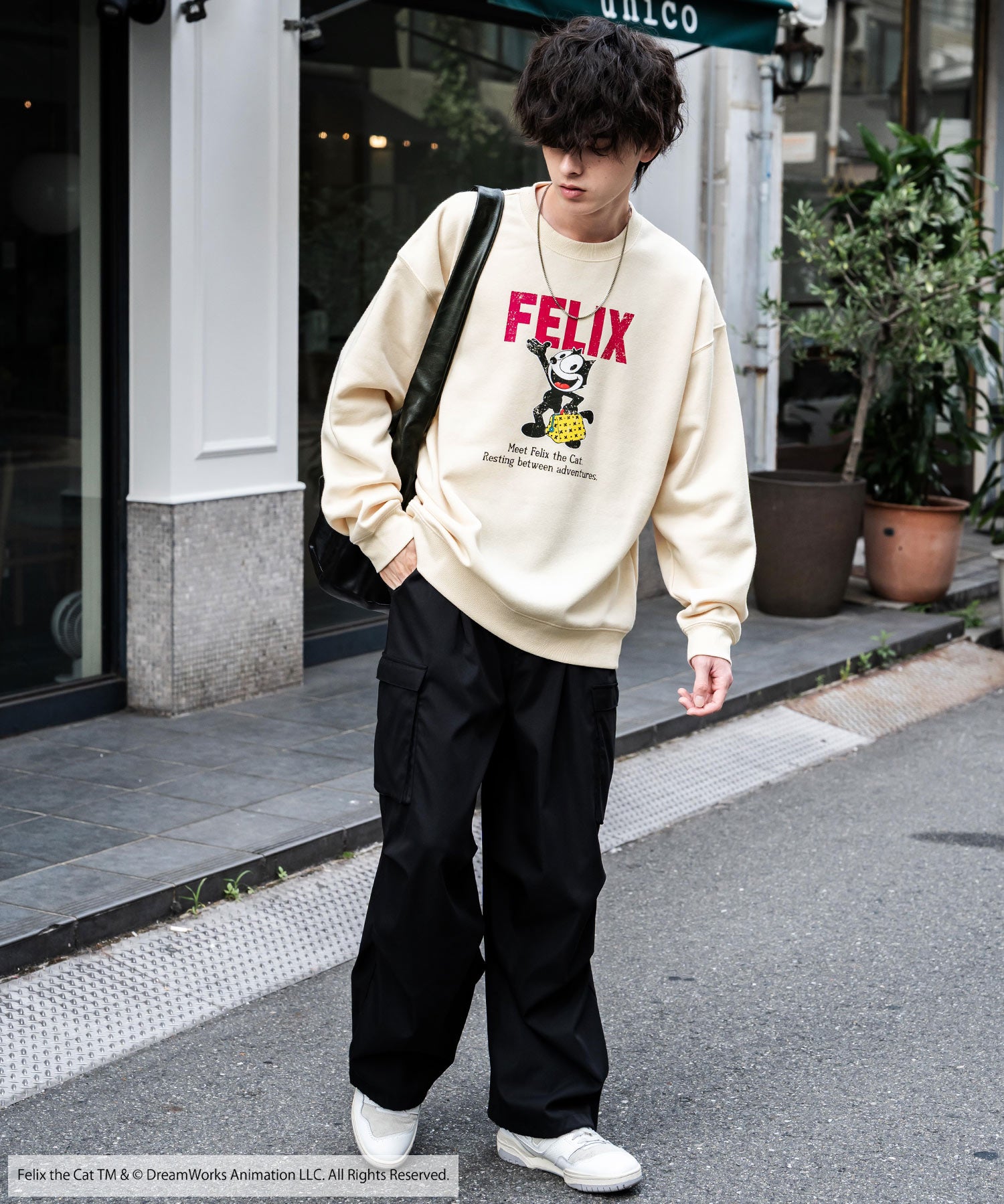 Casper/FELIX THE CAT 別注コラボ オーバーサイズヴィンテージライクグラフィックプリント裏起毛スウェットトレーナー 15116