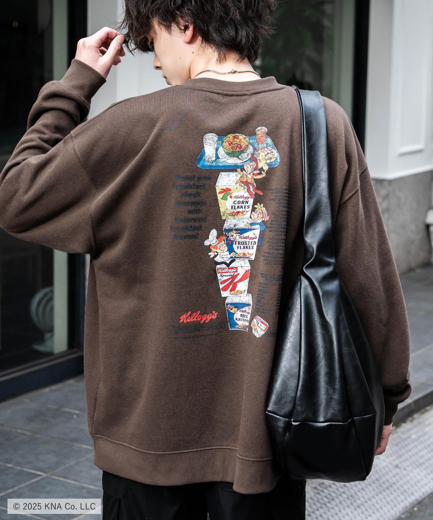 Kellogg's 別注コラボ オーバーサイズヴィンテージライクグラフィックプリント裏起毛スウェットトレーナー 15117