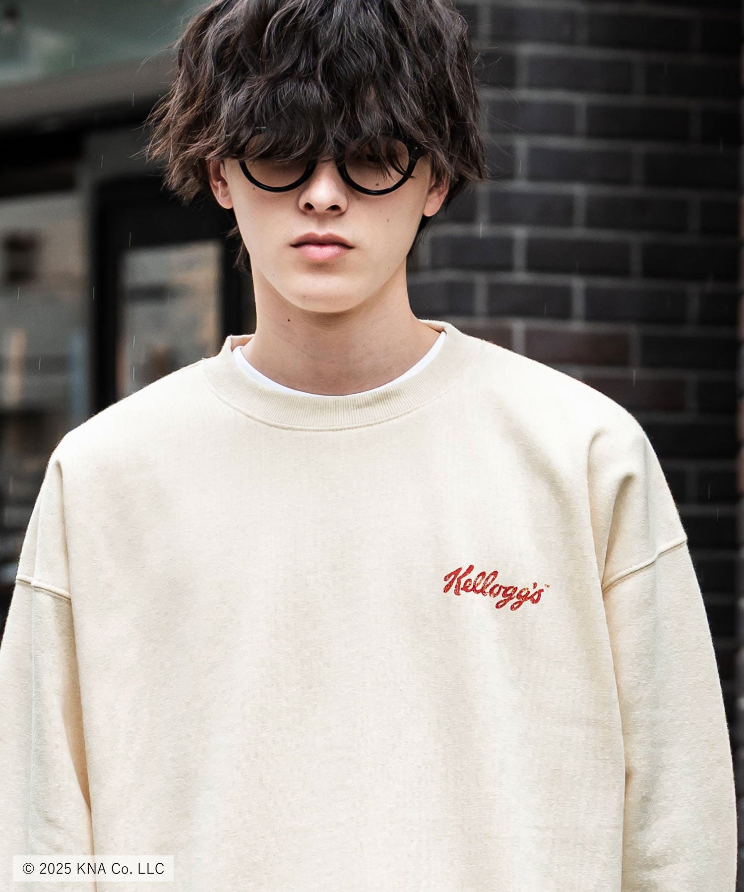Kellogg's 別注コラボ オーバーサイズヴィンテージライクグラフィックプリント裏起毛スウェットトレーナー 15117